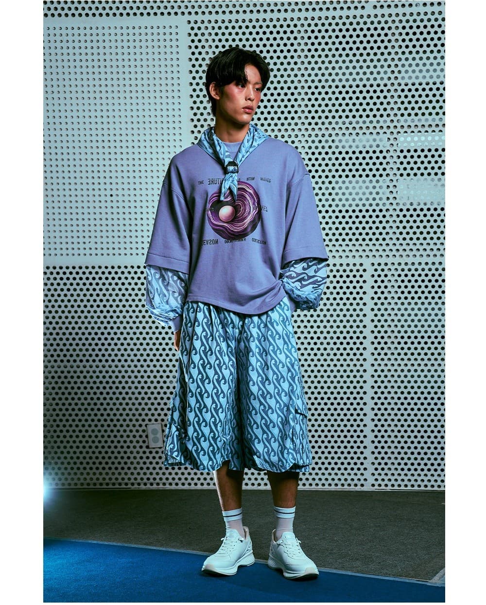 26SS Blue Heart Wave Printing Crop Pants — vue 4
