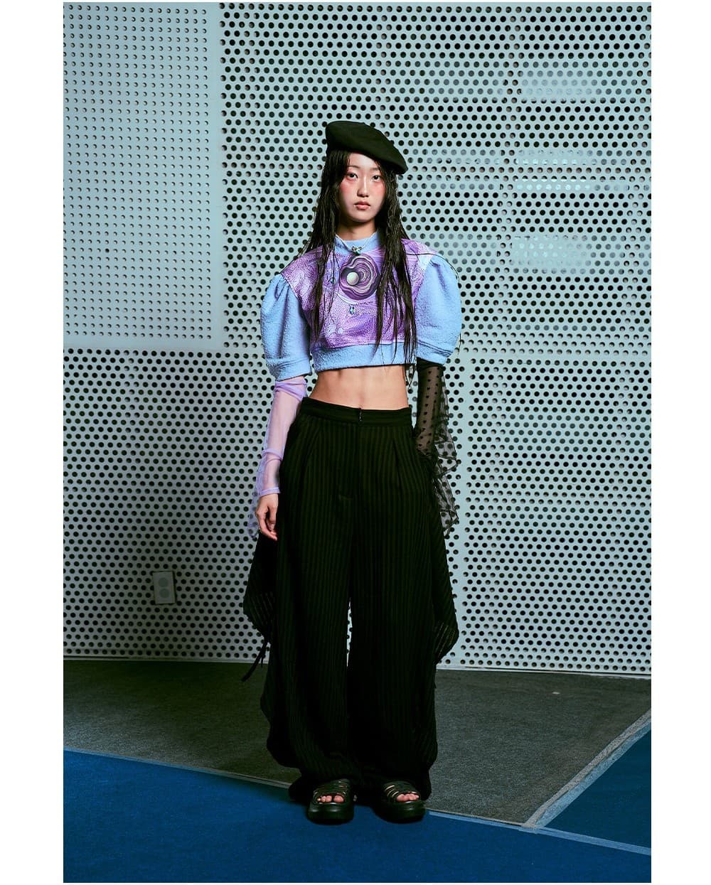 26SS Lavender Wave Printing Puff Sleeve Crop T-Shirt — vue 3