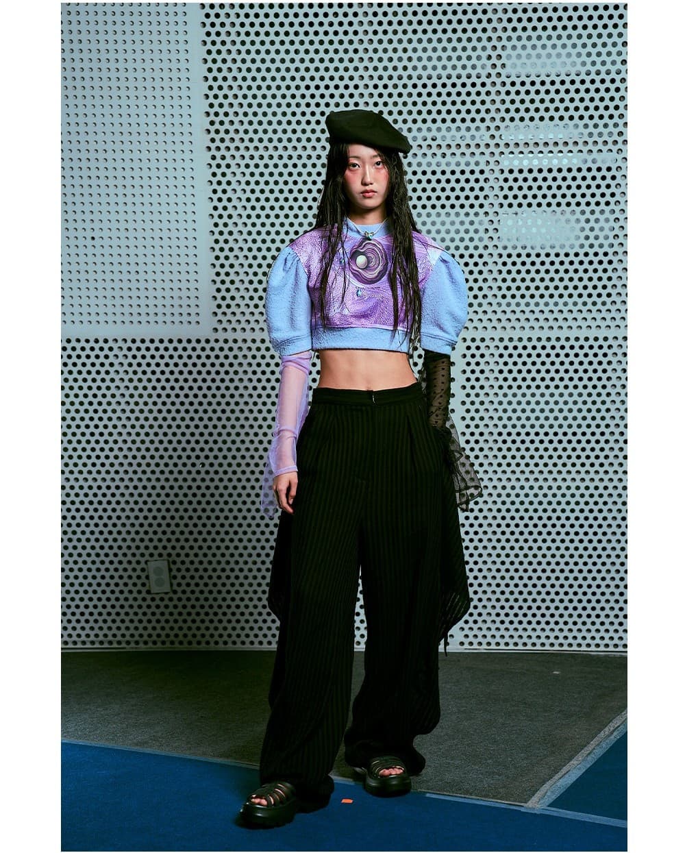 26SS Lavender Wave Printing Puff Sleeve Crop T-Shirt — vue 4