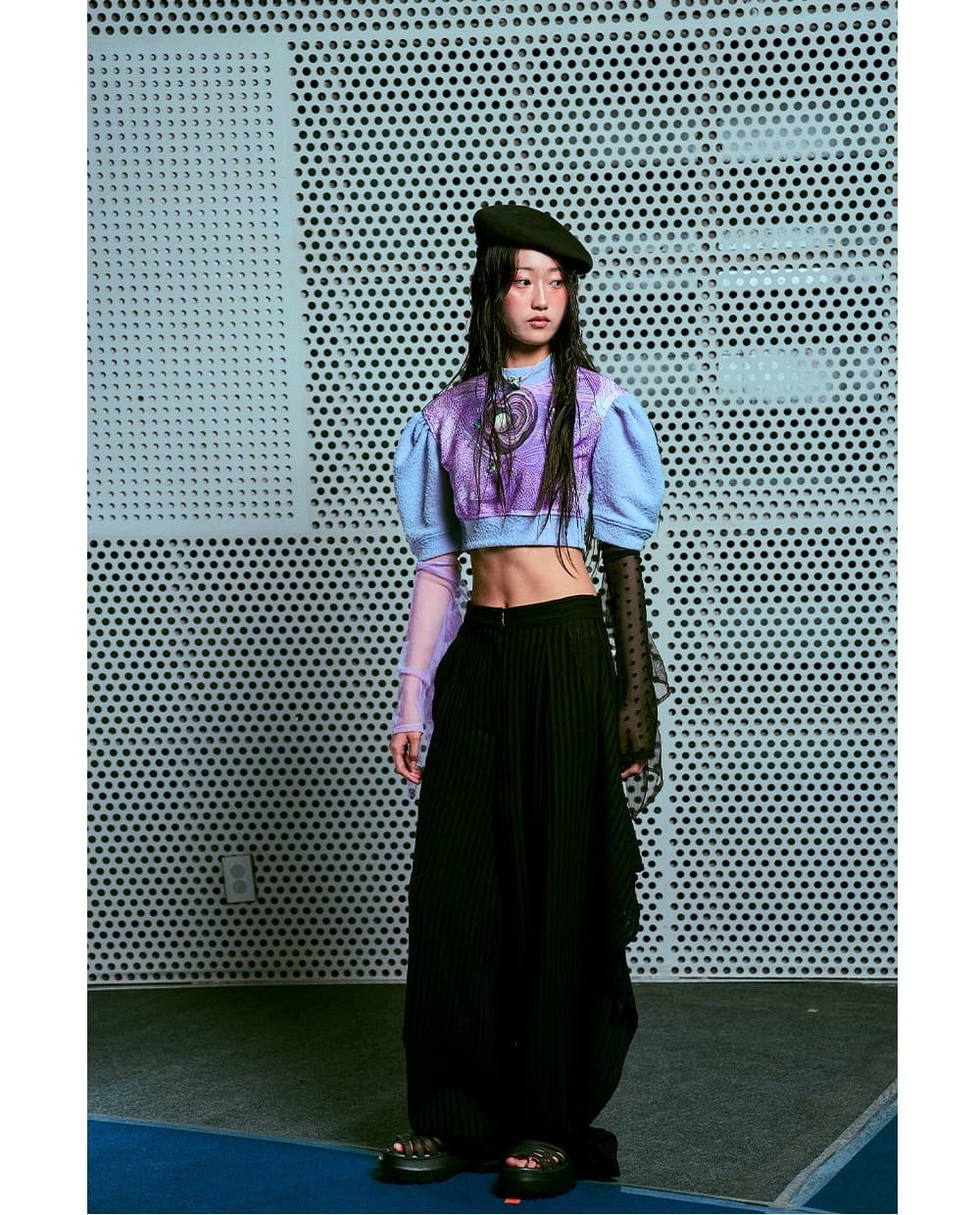 26SS Lavender Wave Printing Puff Sleeve Crop T-Shirt — vue 5