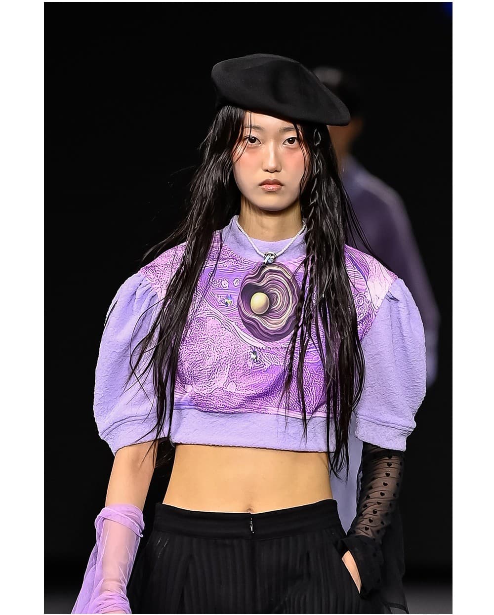 26SS Lavender Wave Printing Puff Sleeve Crop T-Shirt — vue 6