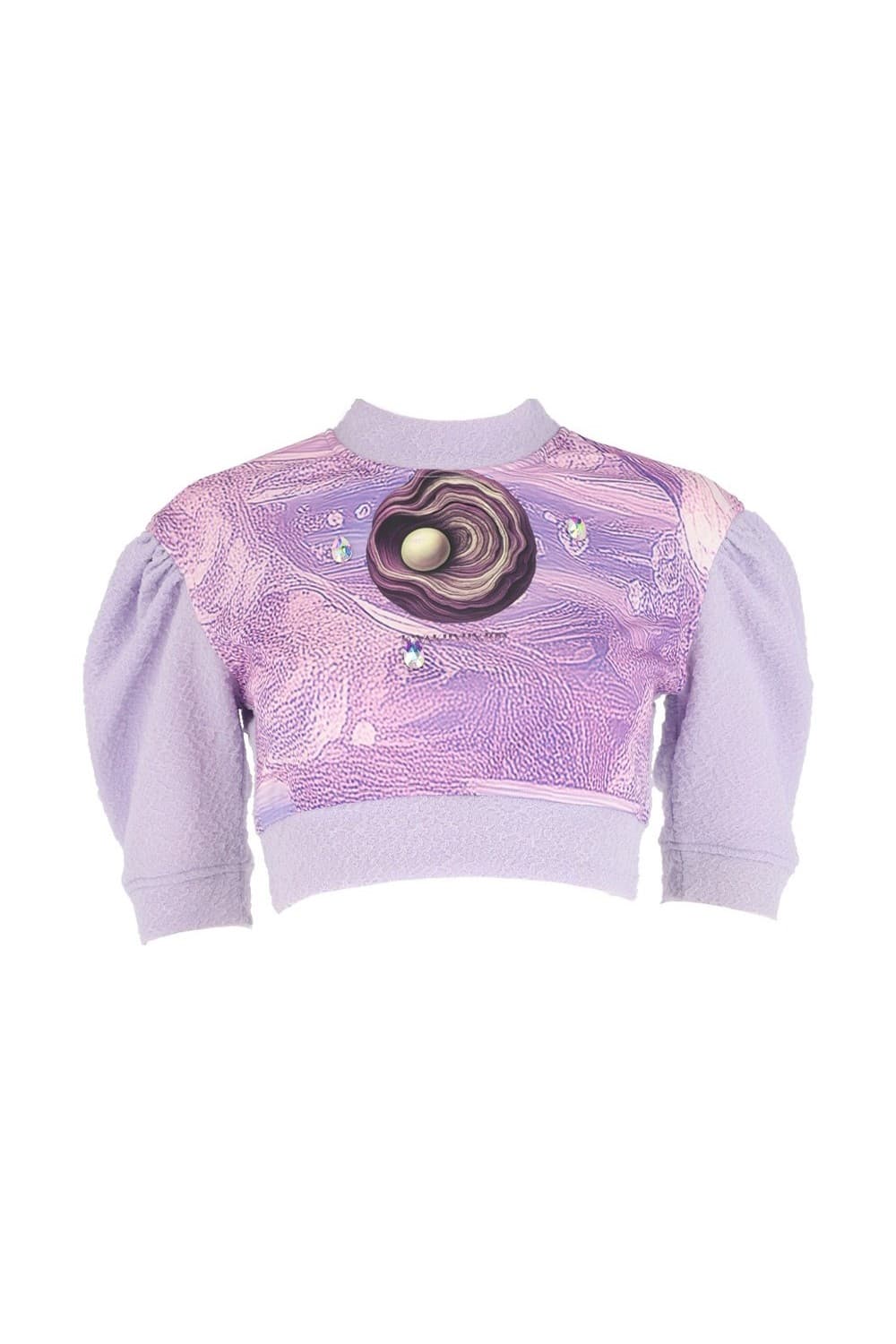 26SS Lavender Wave Printing Puff Sleeve Crop T-Shirt — vue 7