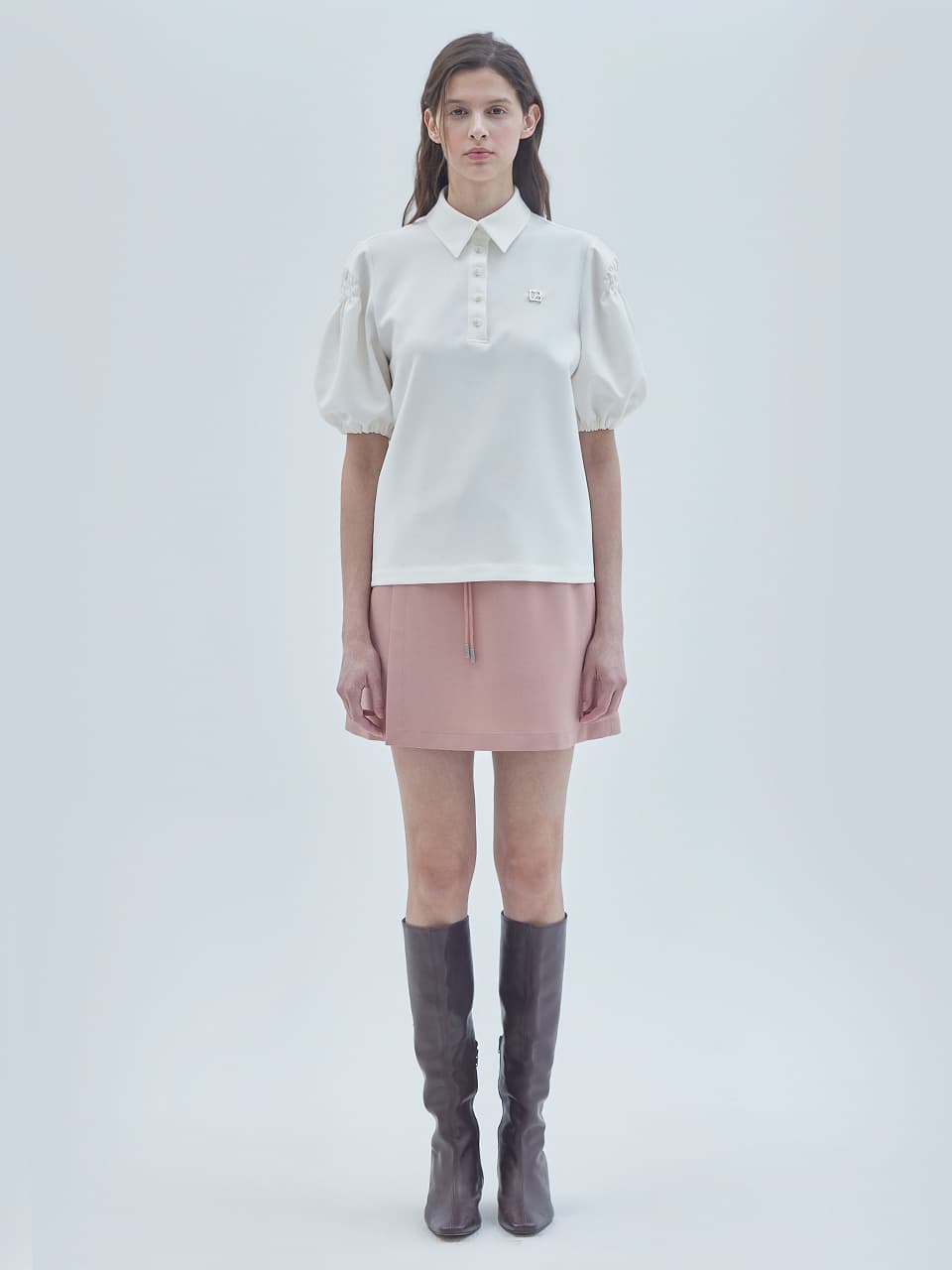 Signature Symbol Puff-Sleeve T-Shirt Ivory — vue 1