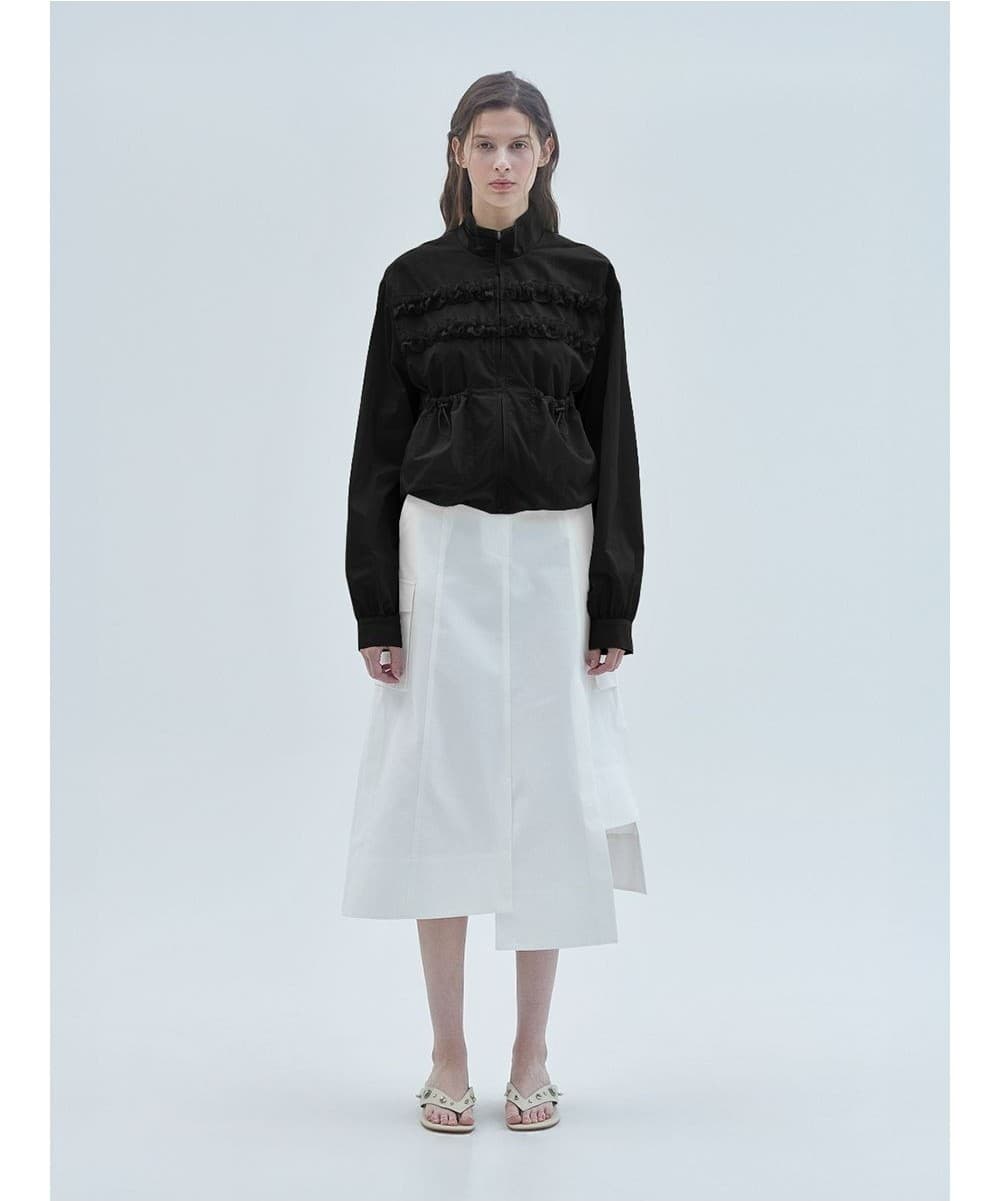 Two-Line Frill Zip-Up Jumper Black — vue 2