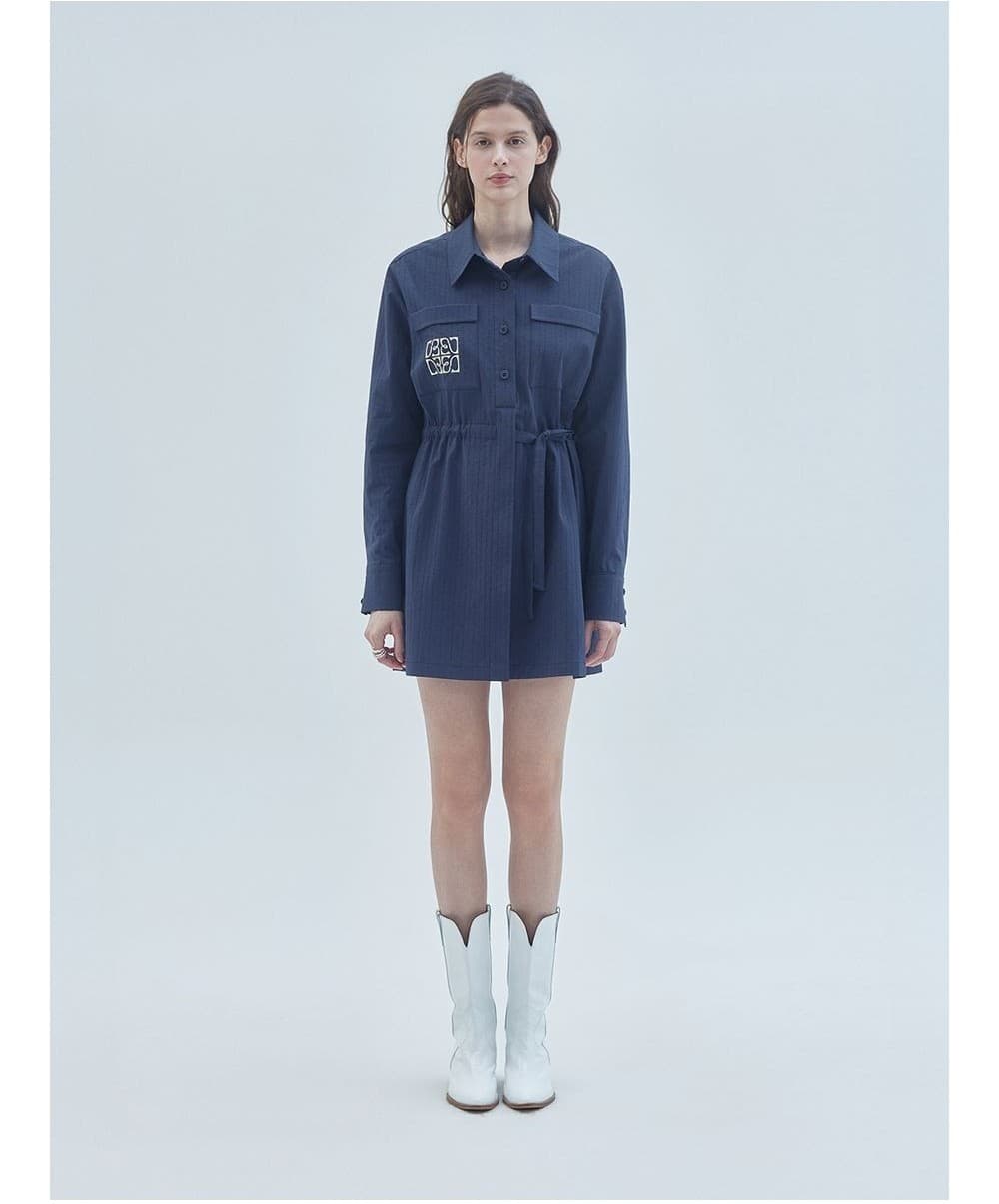 Signature Symbol Embroidered Mini Dress Navy — vue 2
