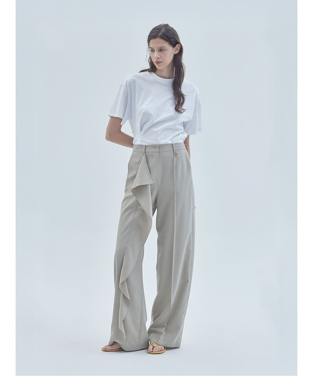 Drape Wrap Wide Slacks Pants Beige — vue 3