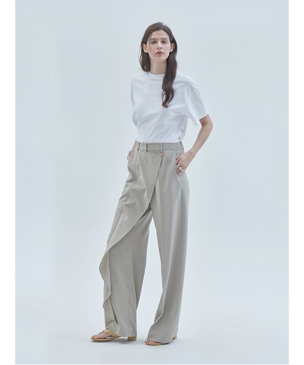 Drape Wrap Wide Slacks Pants Beige — vue 4