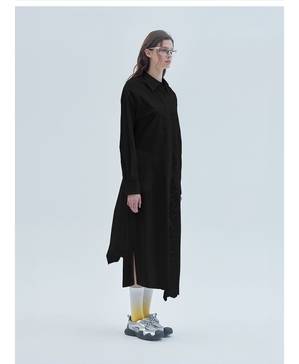 Lace Mix Unbalanced Shirt Long Dress Black — vue 3