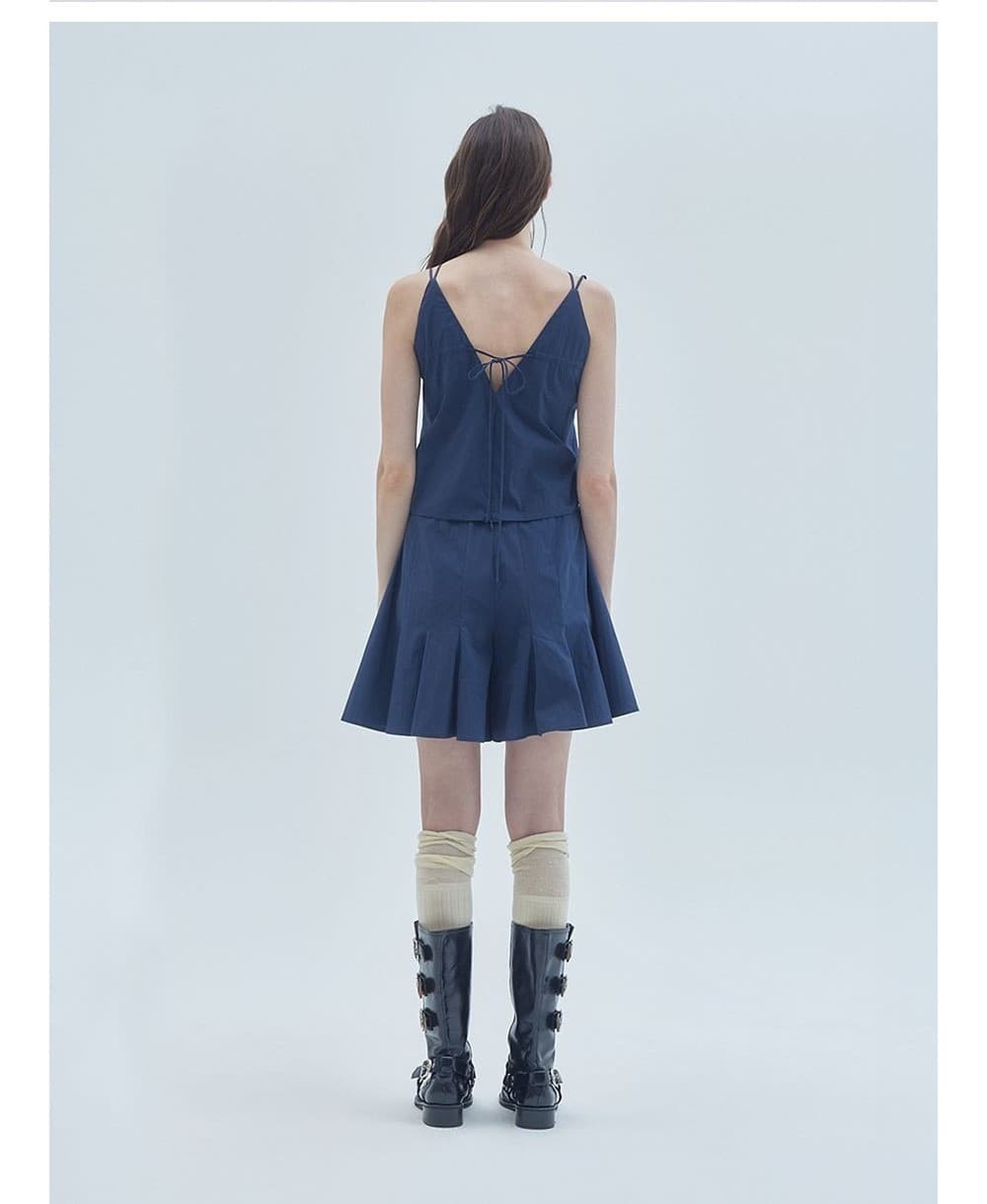 Shirring Detail Flared Skirt Pants Navy — vue 3