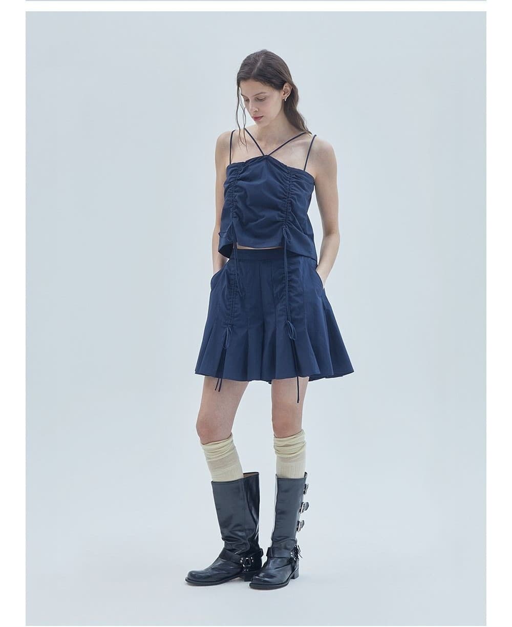 Shirring Detail Flared Skirt Pants Navy — vue 4