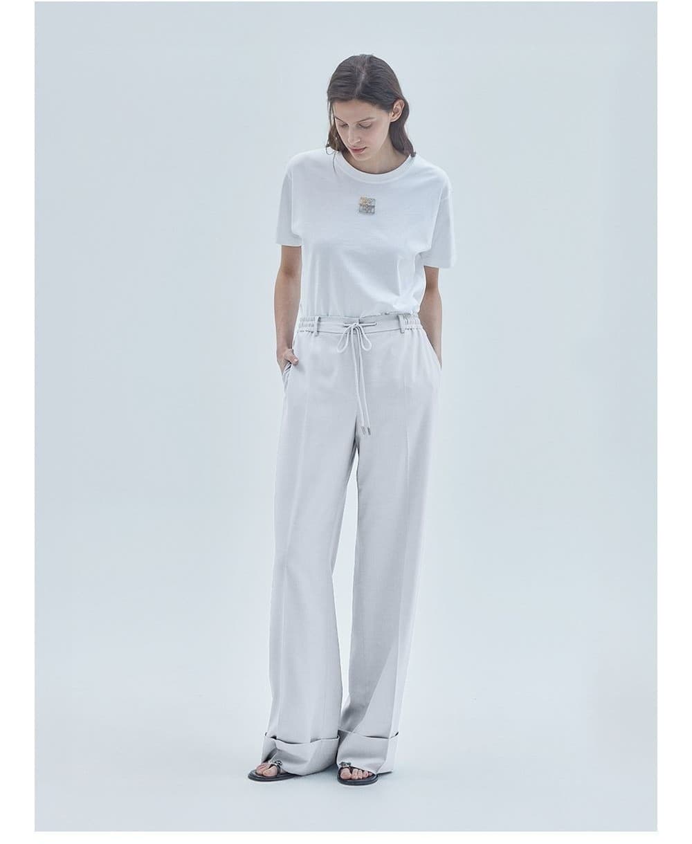 Believe Logo Roll-Up Banded Wide Slacks White — vue 5