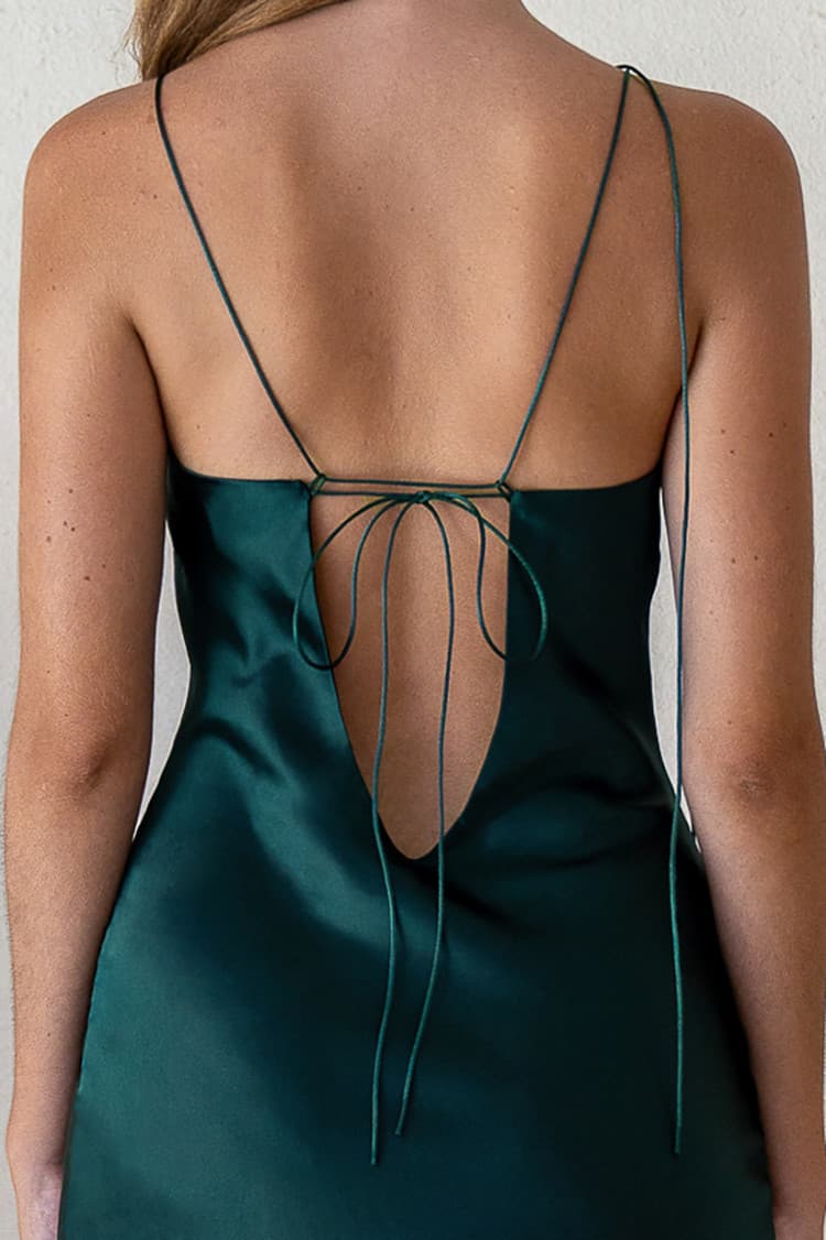 Kristen Green Satin Slip Dress — vue 7