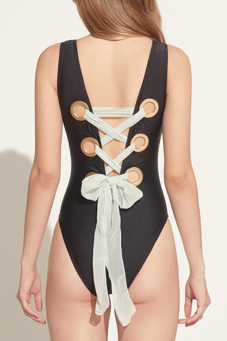 Sage Black Lace-up Swimsuit — vue 7