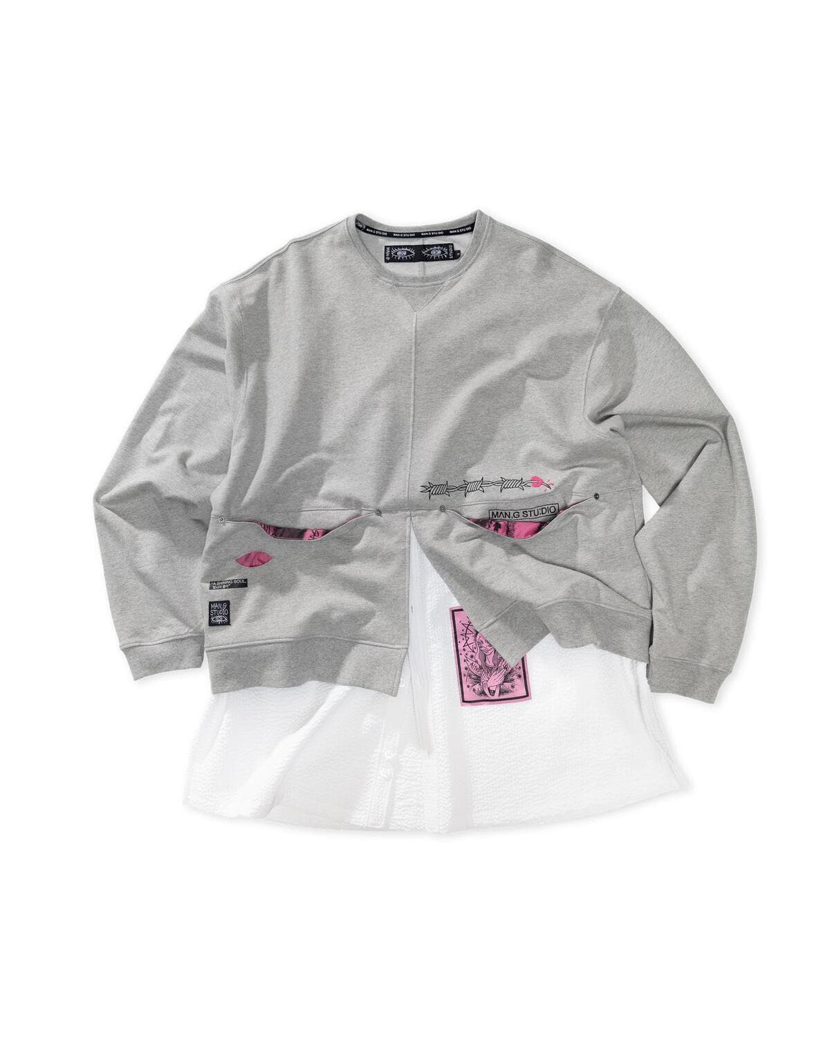 Stripe Lining Point Half Woven Sweatshirt (Gray) — vue 2