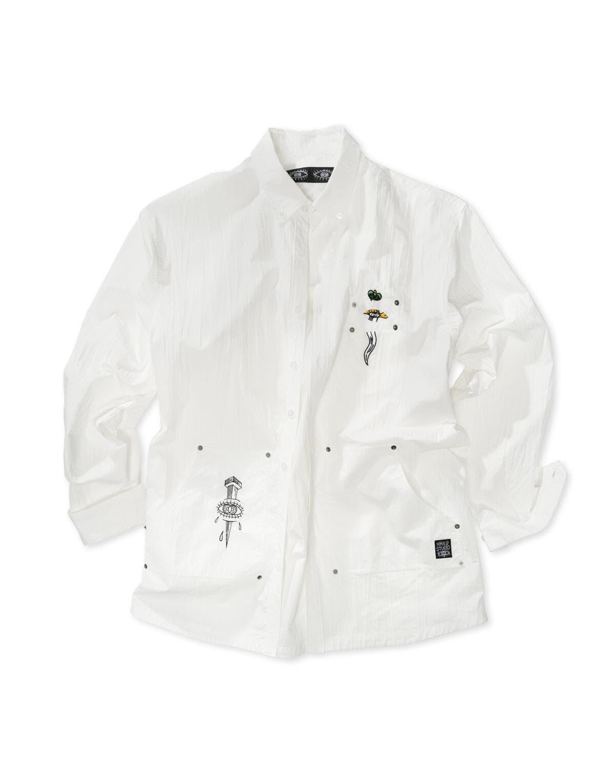 Pleated Signature Out-Pocket Shirt (White) — vue 2