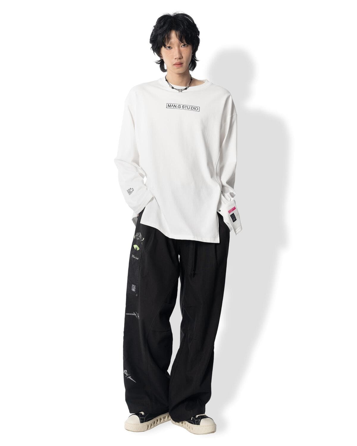 Pocket Point Slit Long Sleeve T-Shirt (White) — vue 6