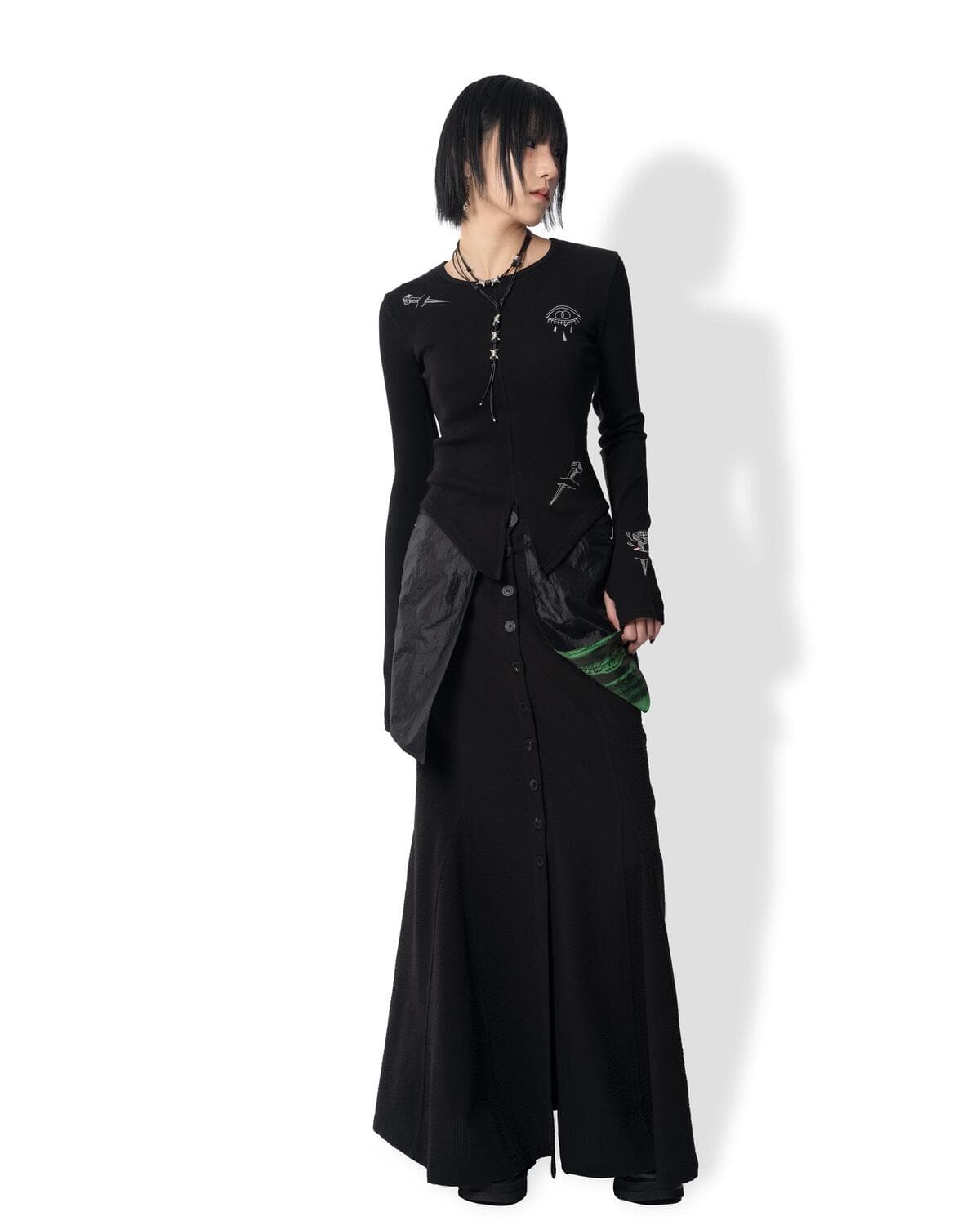 Mix Match Layered Long Skirt (Black) — vue 7