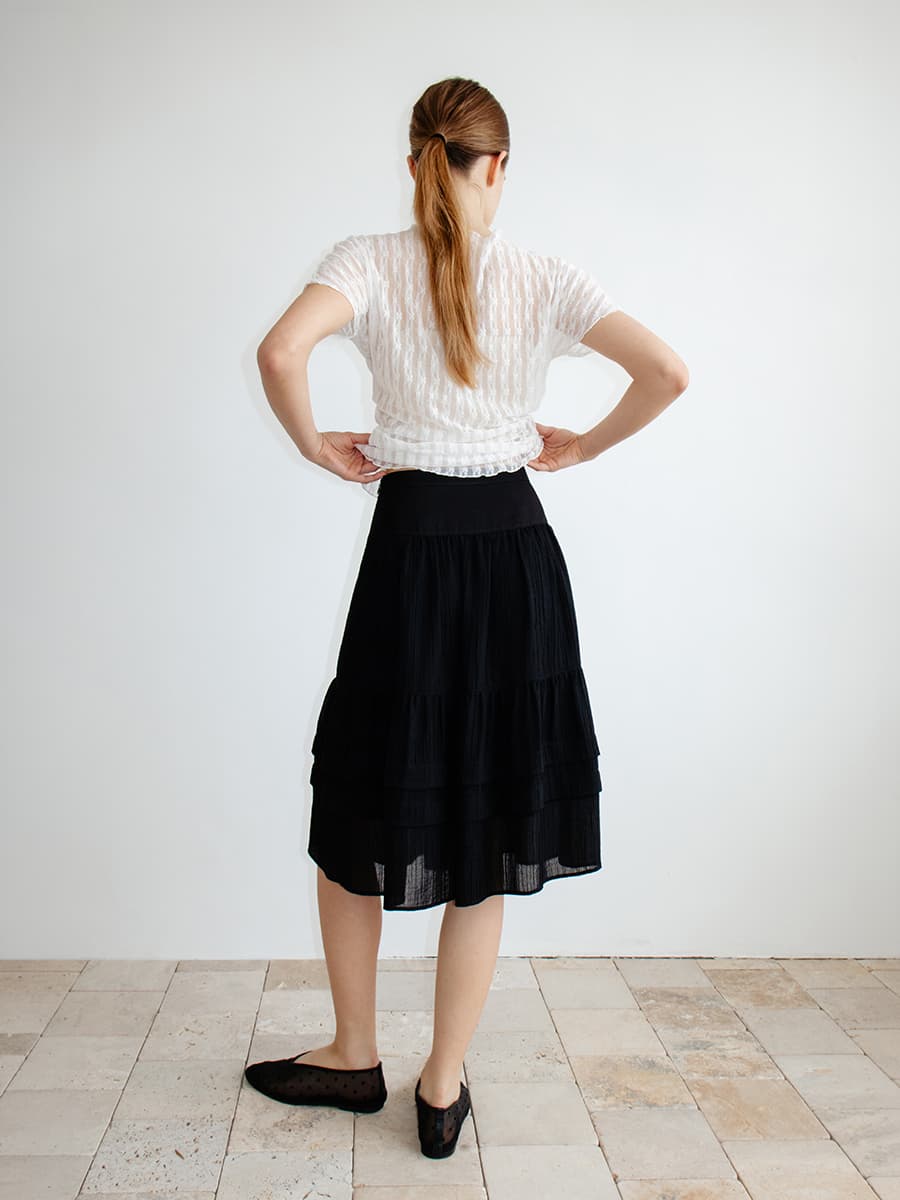 TIR SHEER TIERED MIDI SKIRT_BLACK — vue 2
