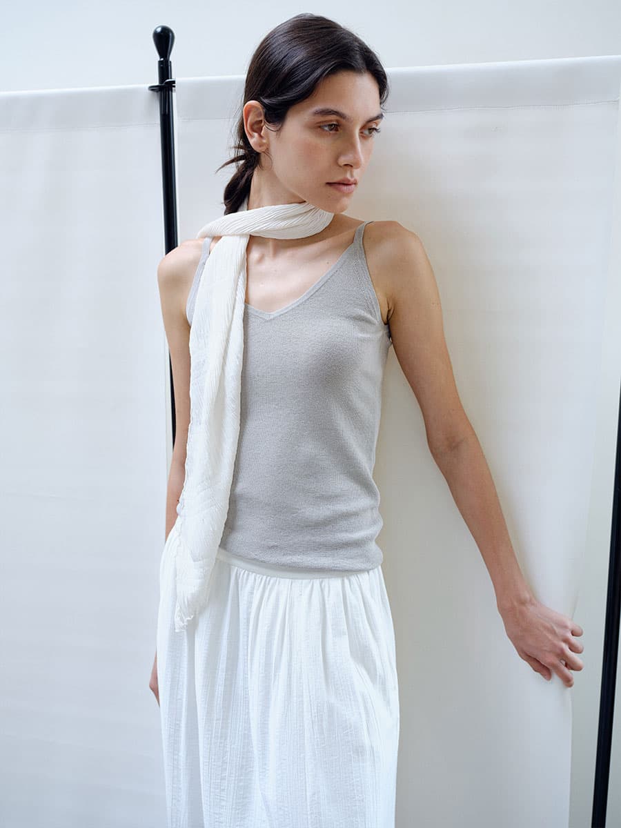 TIR RIB KNIT CARDIGAN & SLEEVELESS SET_ASH BEIGE — vue 3