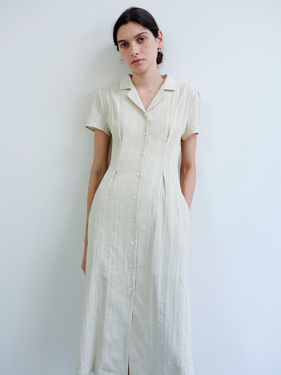 TIR OPEN COLLAR SHIRT DRESS_Y-BEIGE — vue 8