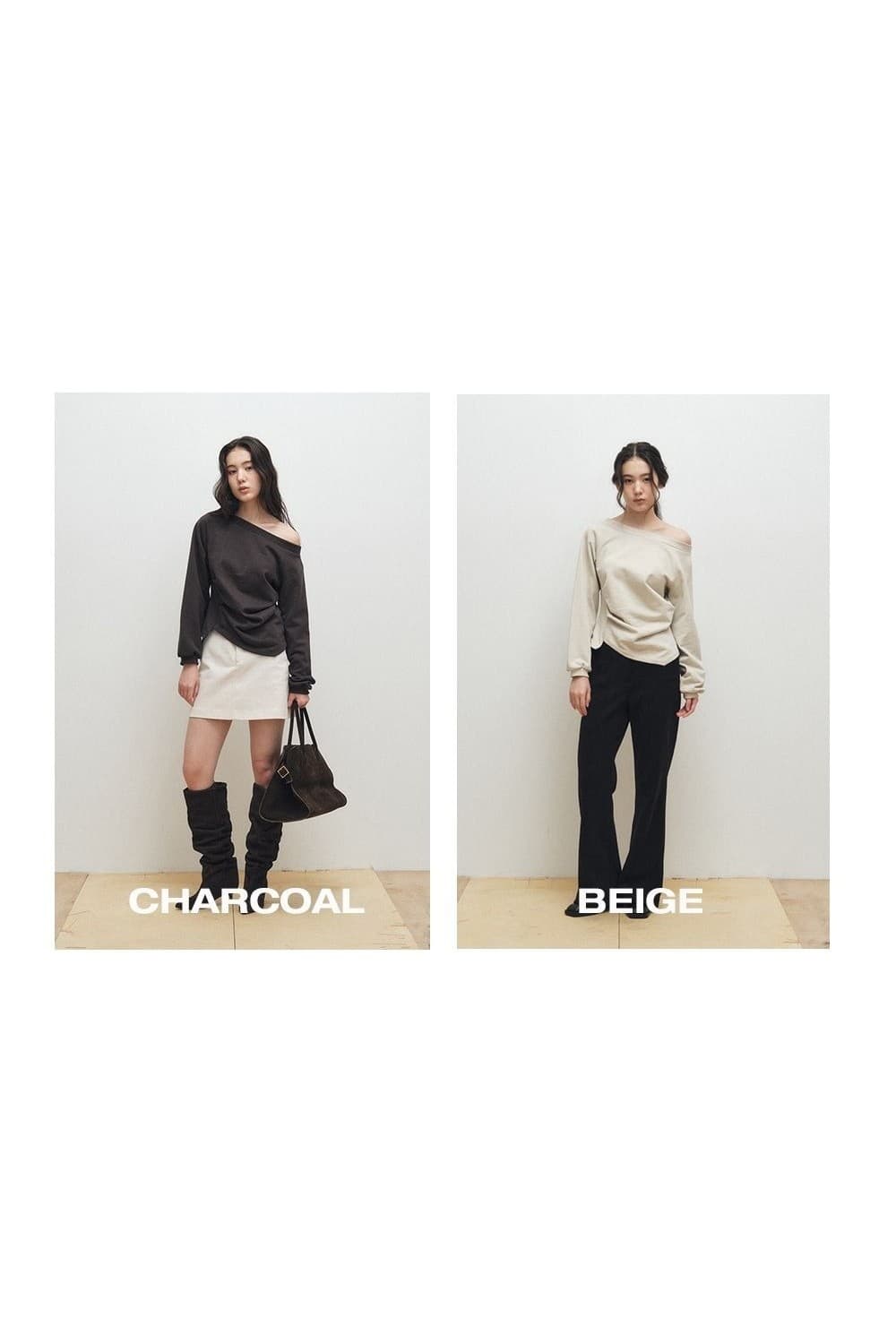 Wide Boat Neck Sweatshirt (Charcoal) — vue 2