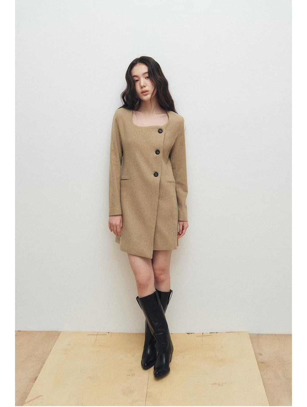 Square Neck Jacket Dress (Yellow Beige) — vue 3