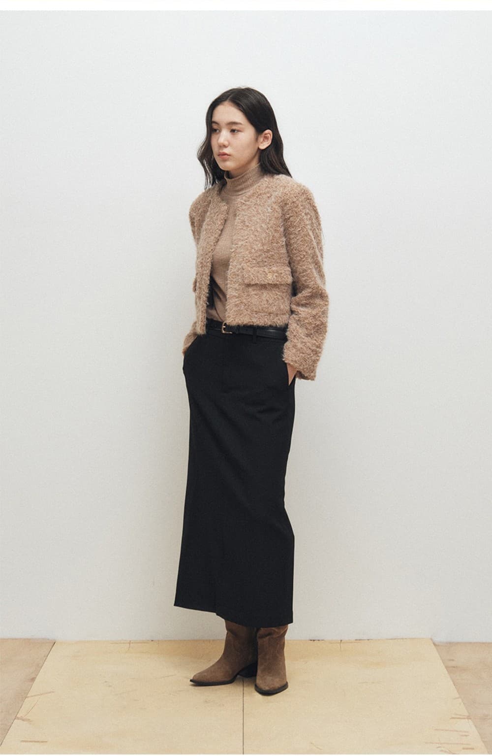 Soft Bouclé Cropped Cardigan (Brown) — vue 6
