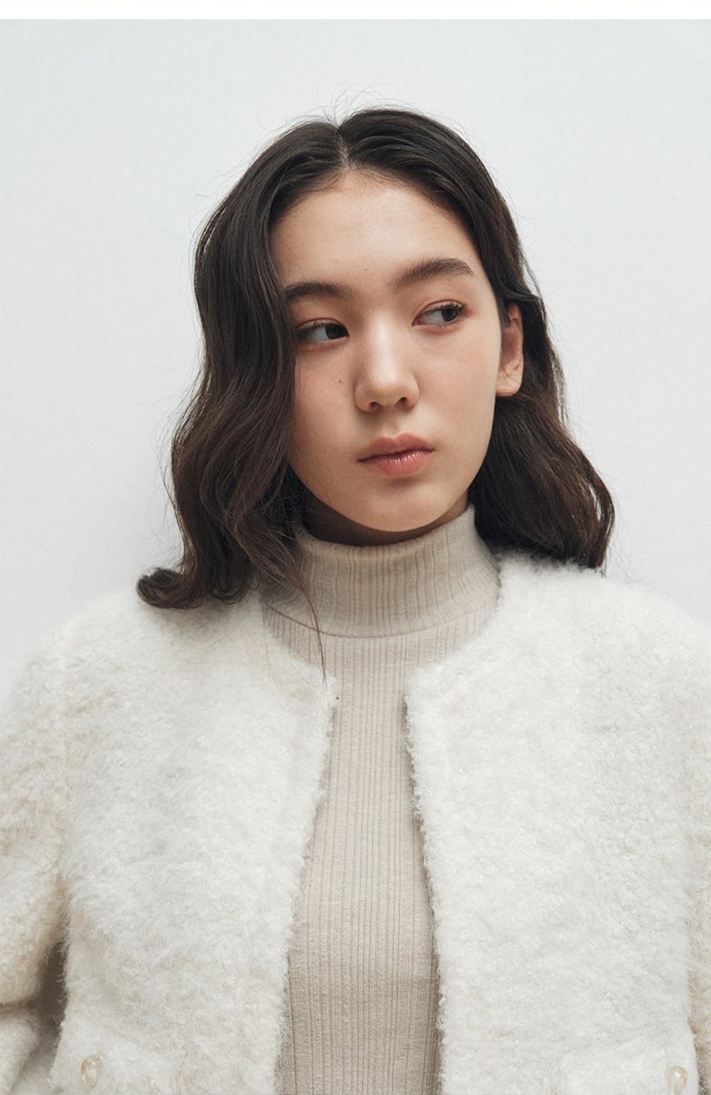 Soft Bouclé Cropped Cardigan (Ivory) — vue 11
