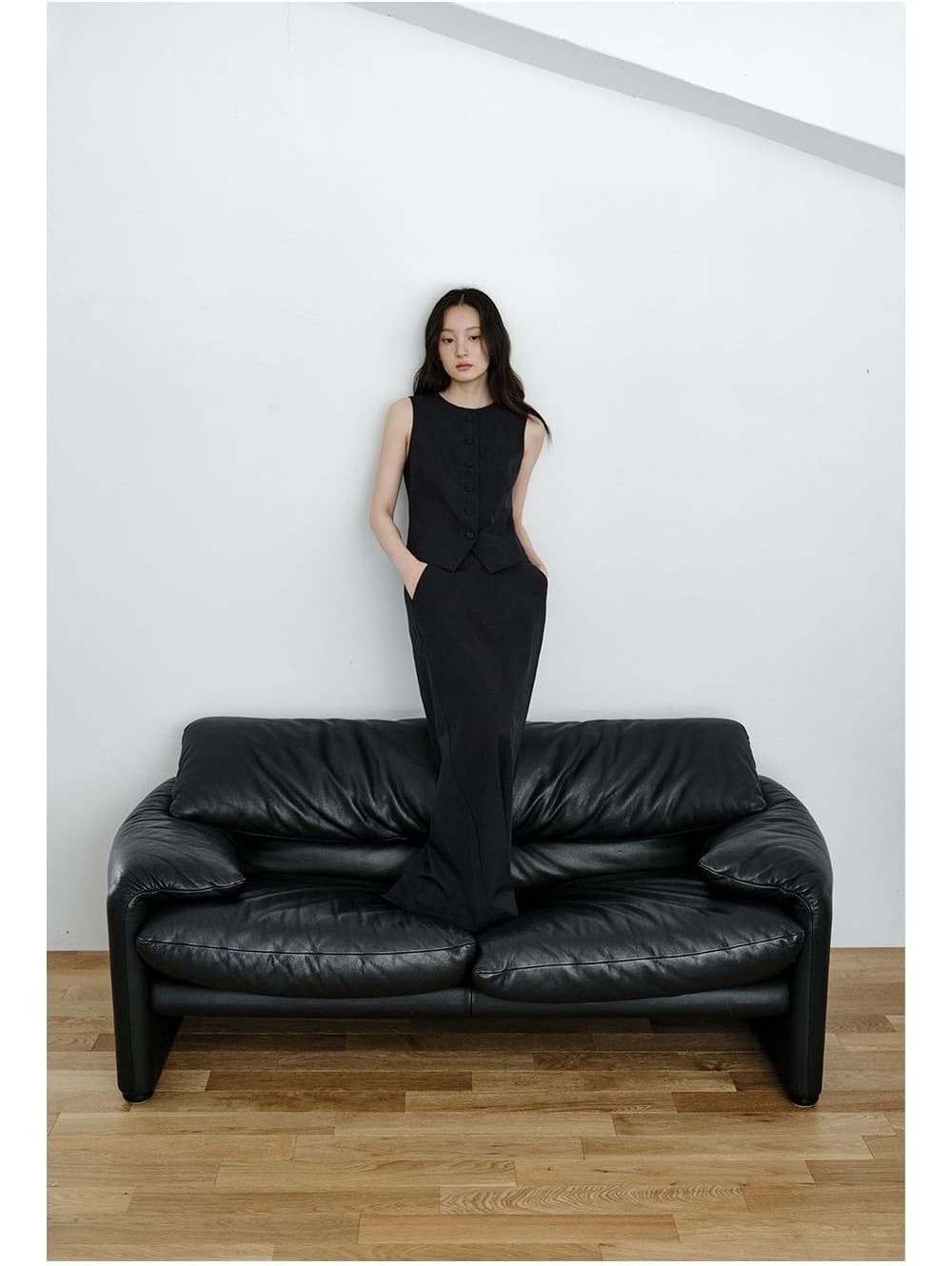 Essential Line Long Skirt (Navy) — vue 4