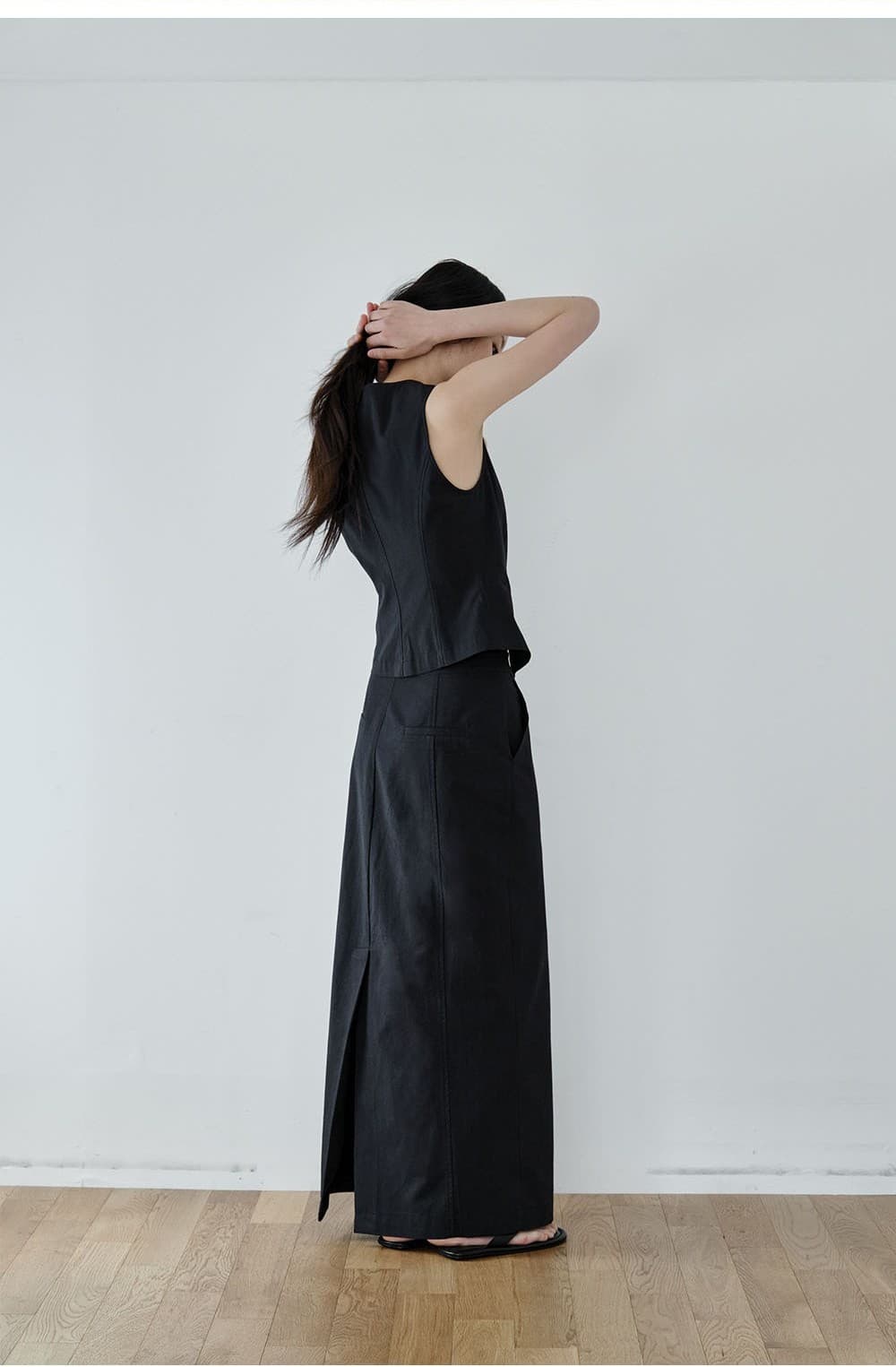 Essential Line Long Skirt (Navy) — vue 6