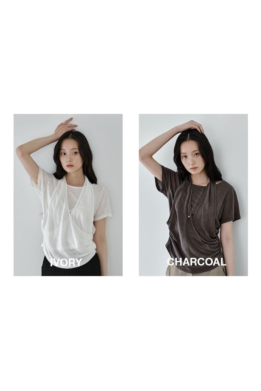 Layered Halter Drape T-Shirt (Ivory) — vue 2