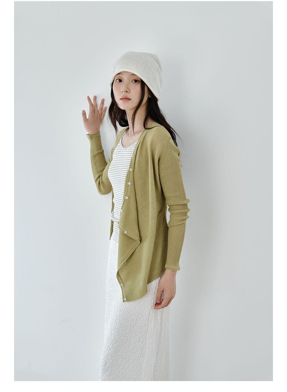 Asymmetric Drape Cardigan (Green) — vue 3