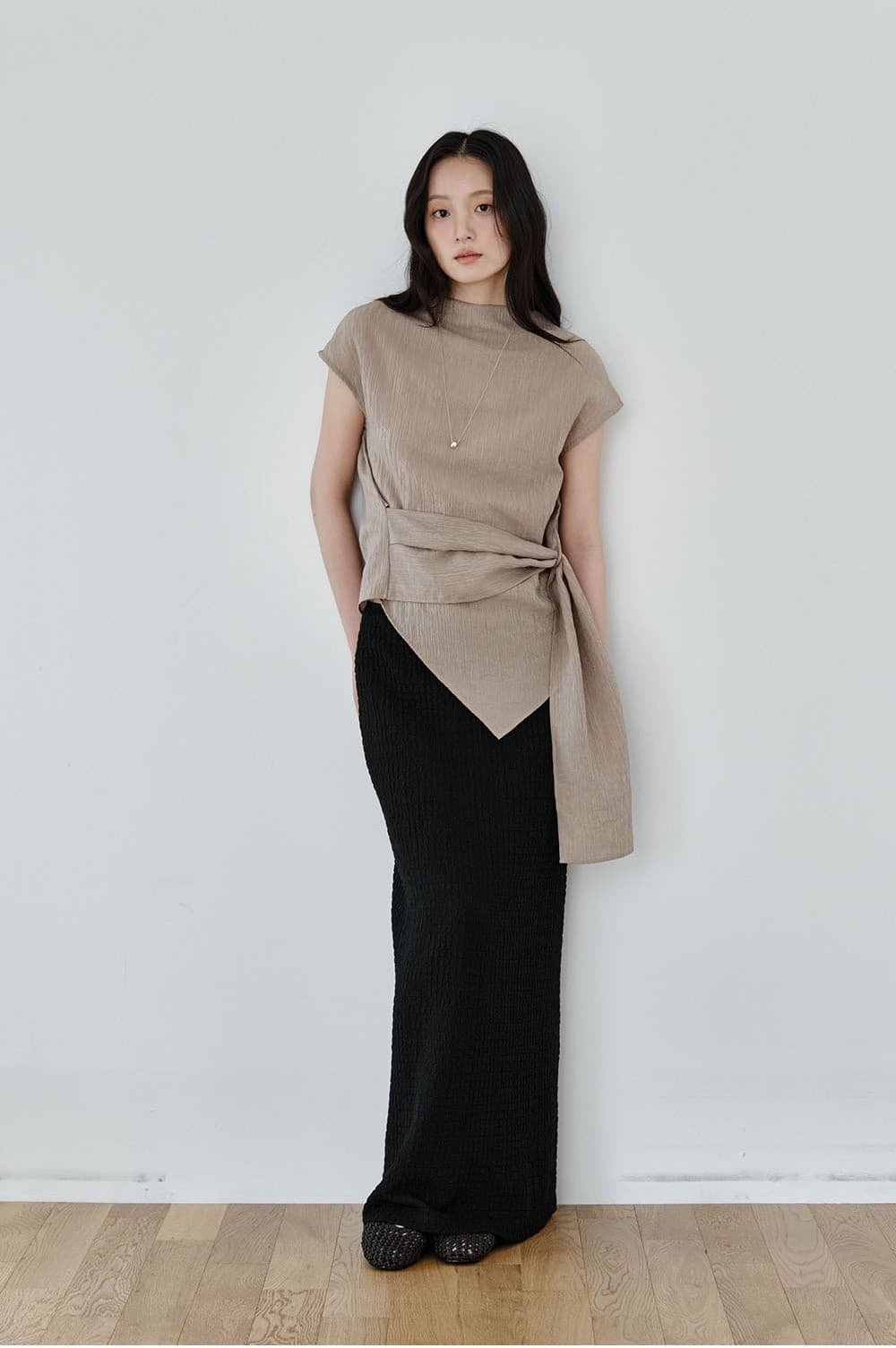 Wrap-Tie Blouse (Beige) — vue 4
