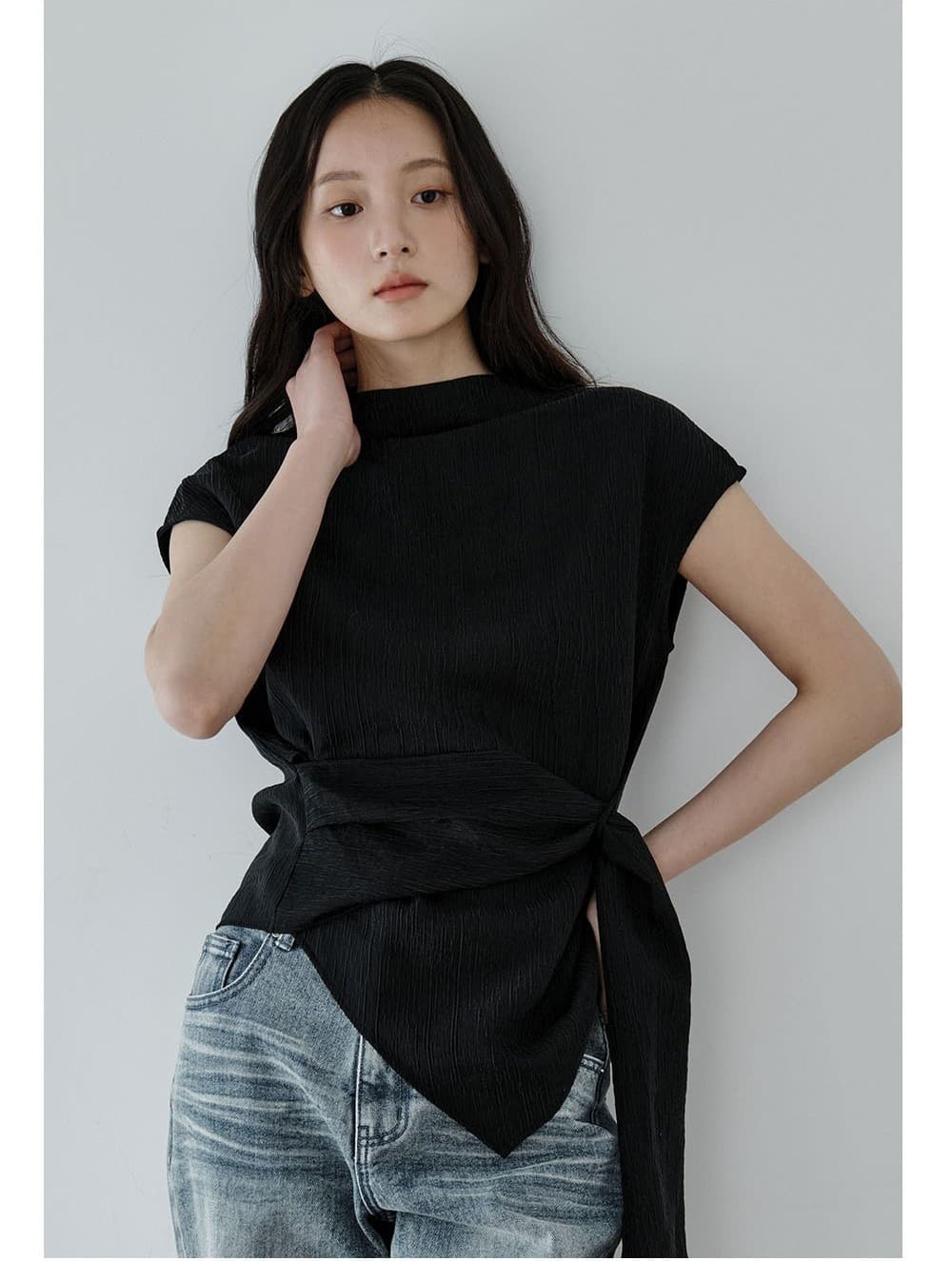 Wrap-Tie Blouse (Black) — vue 7