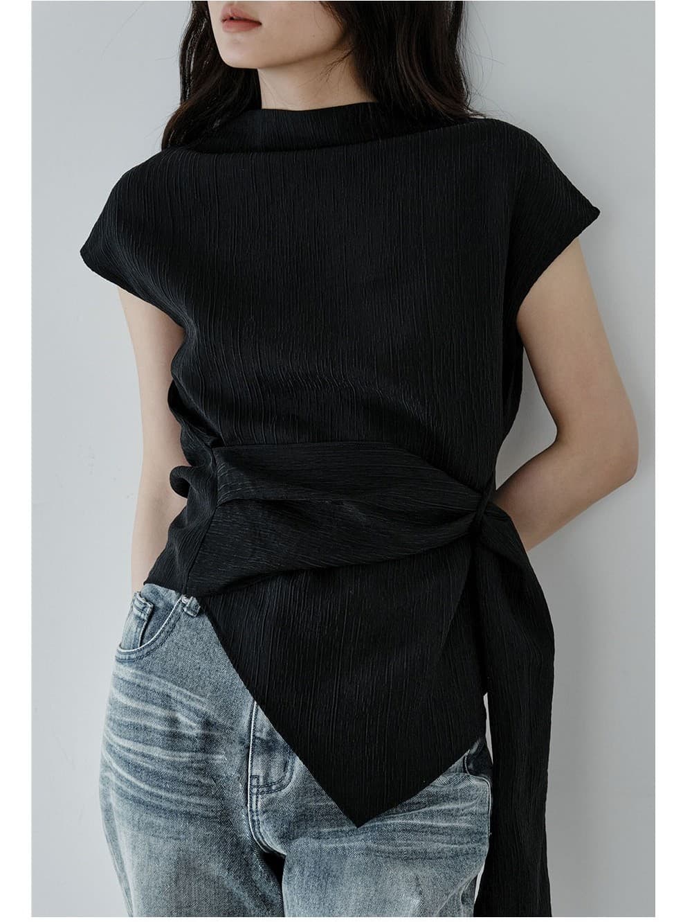 Wrap-Tie Blouse (Black) — vue 8