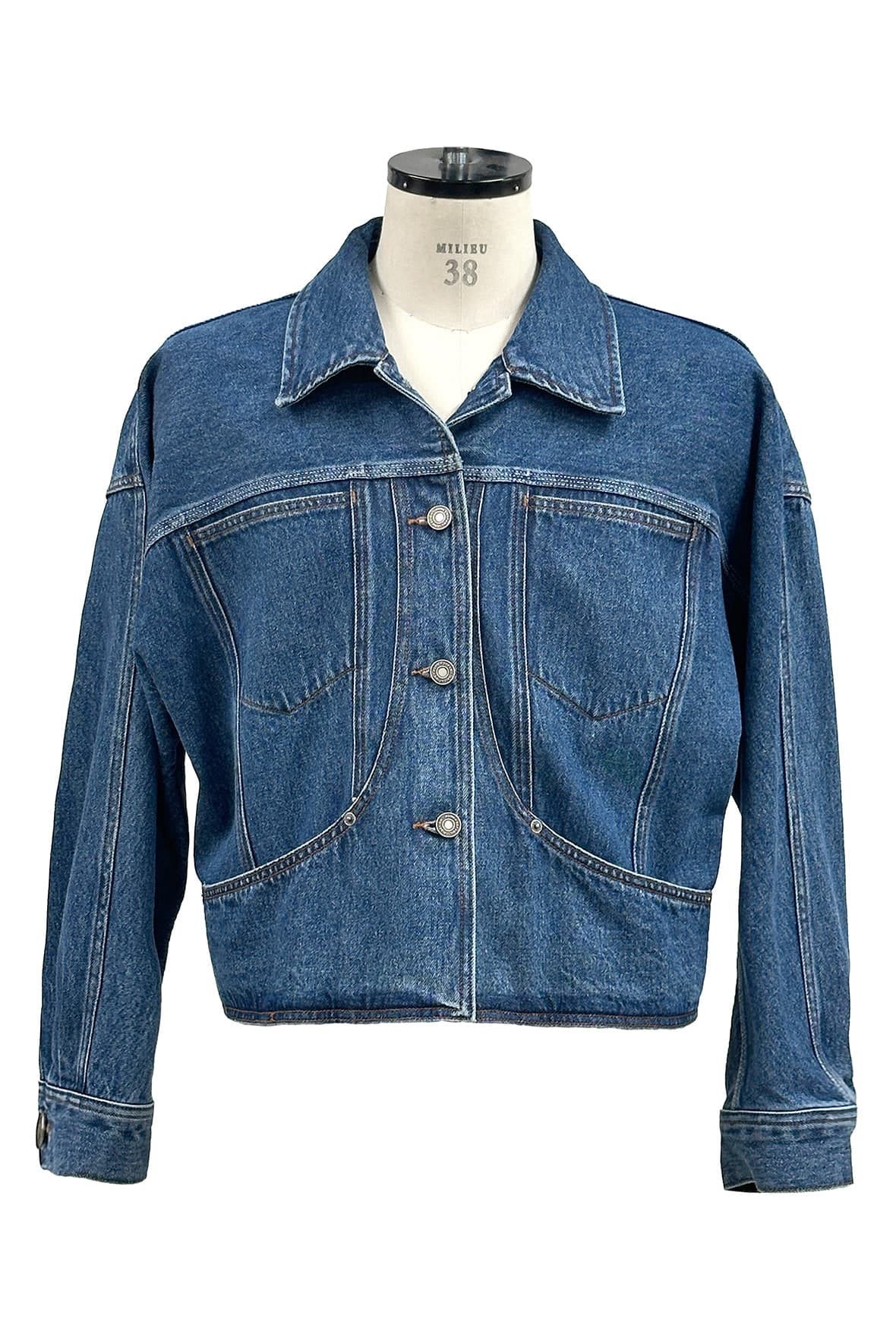 Curved Insert Pocket Dolman Sleeve Denim Jacket — vue 2