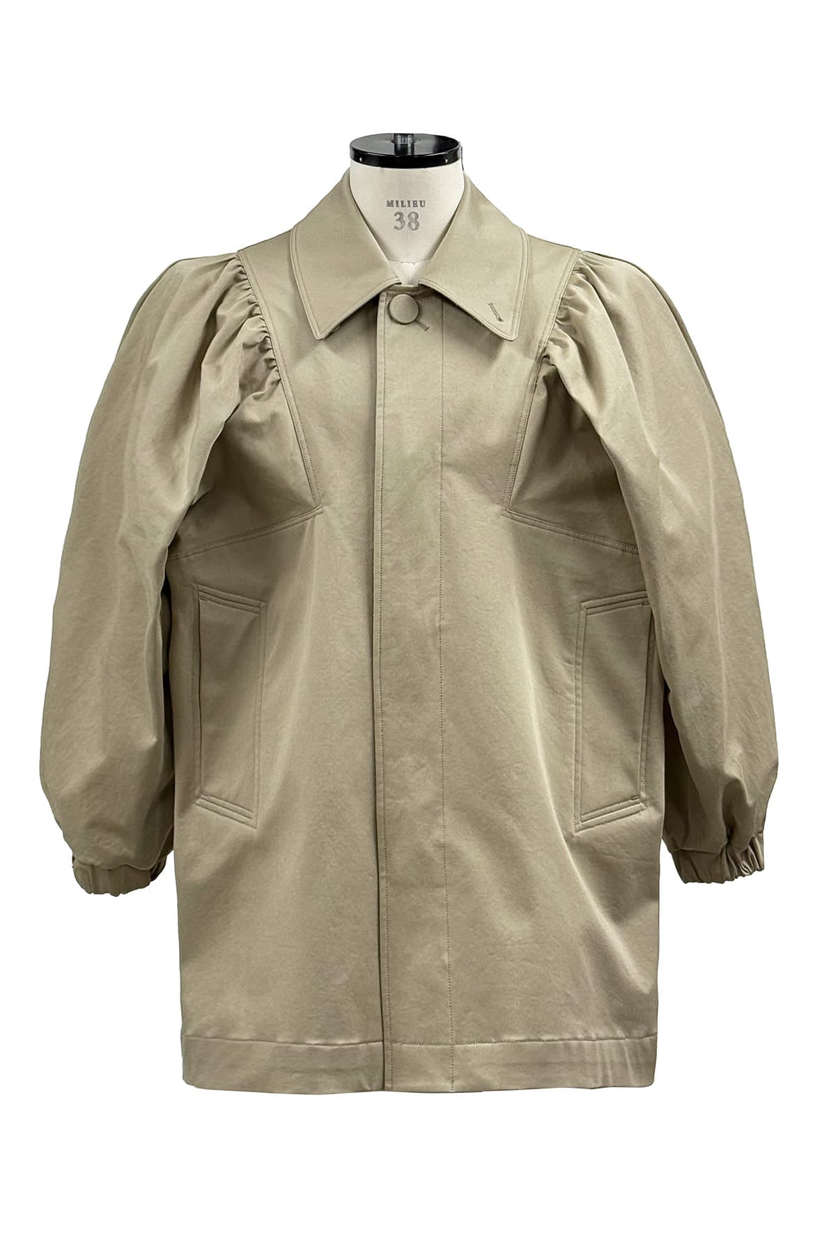 Shirred Square Armhole Hidden Button Mac Coat — vue 2