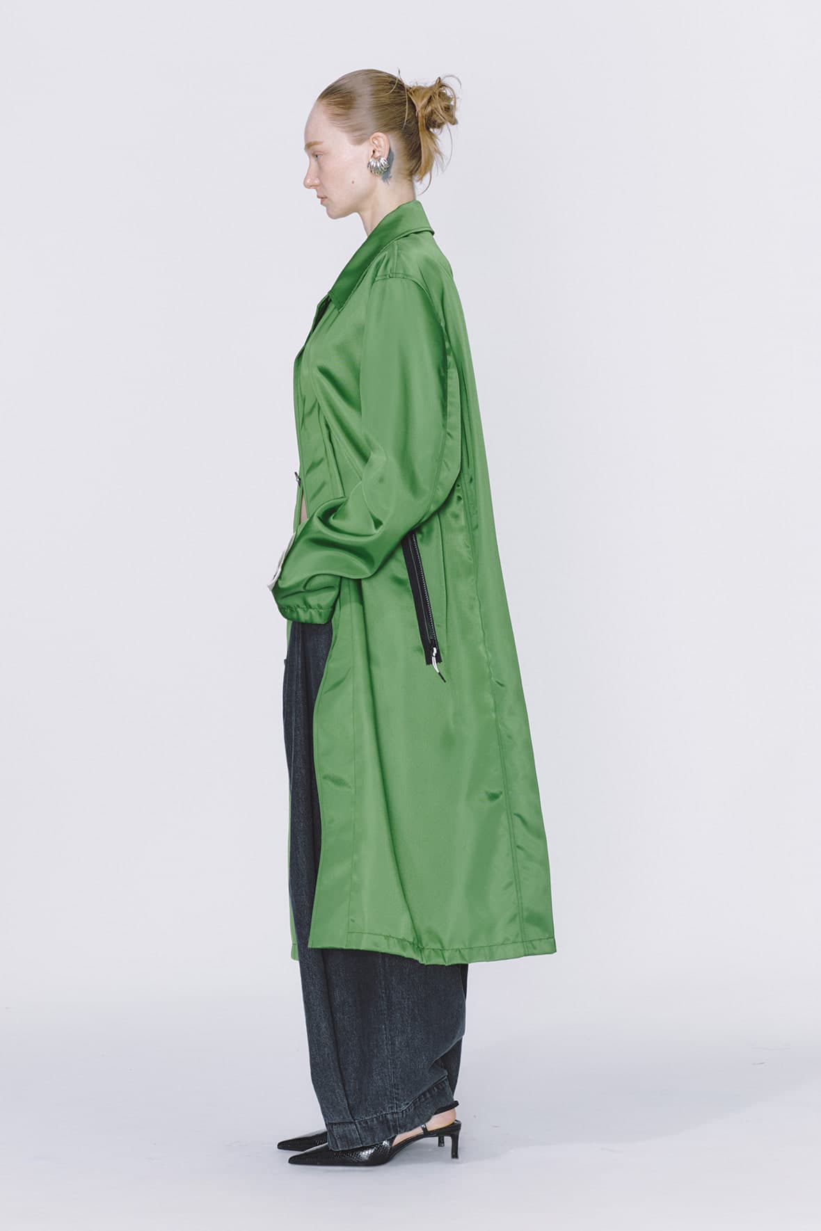 Oversized Zipper Detailed Hidden Button Mac Coat — vue 5