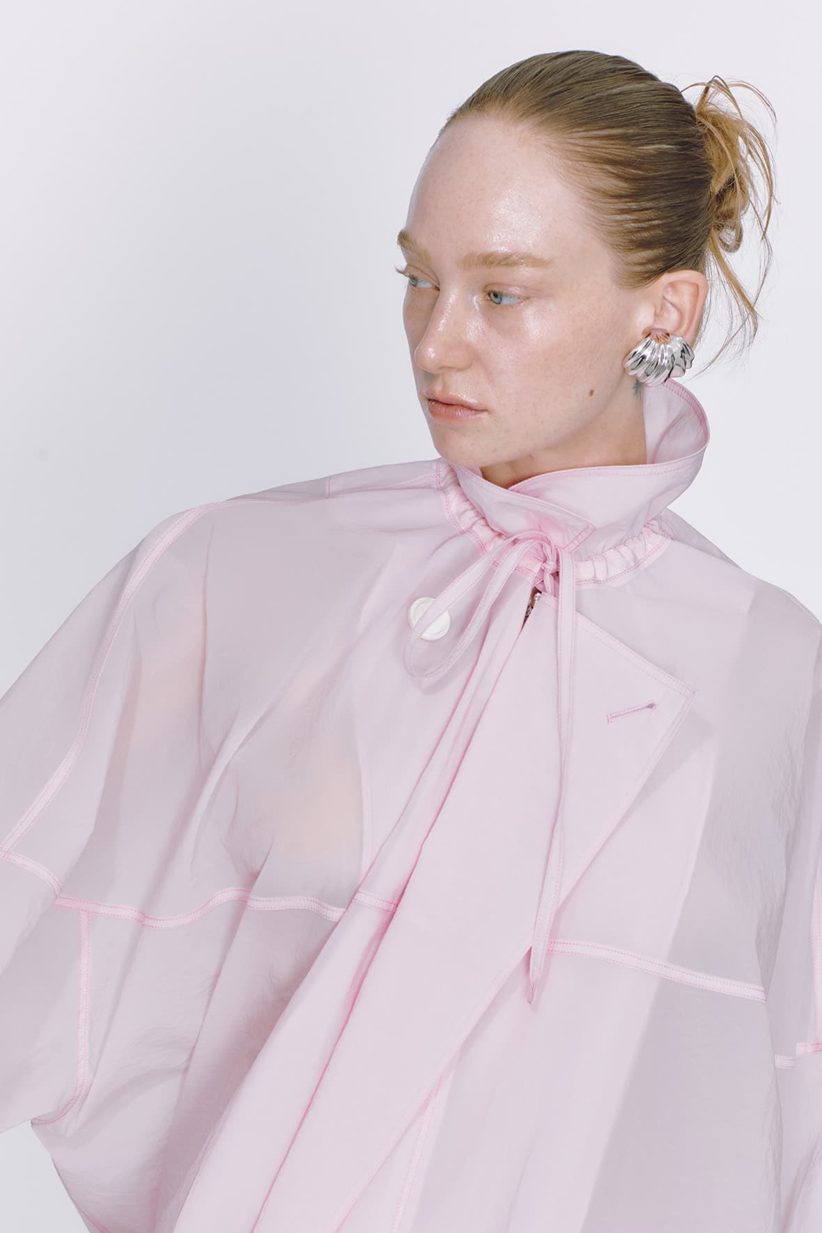Oversized Drawstring Neck Horizontal Line Maxi Zip Up Double Coat — vue 6