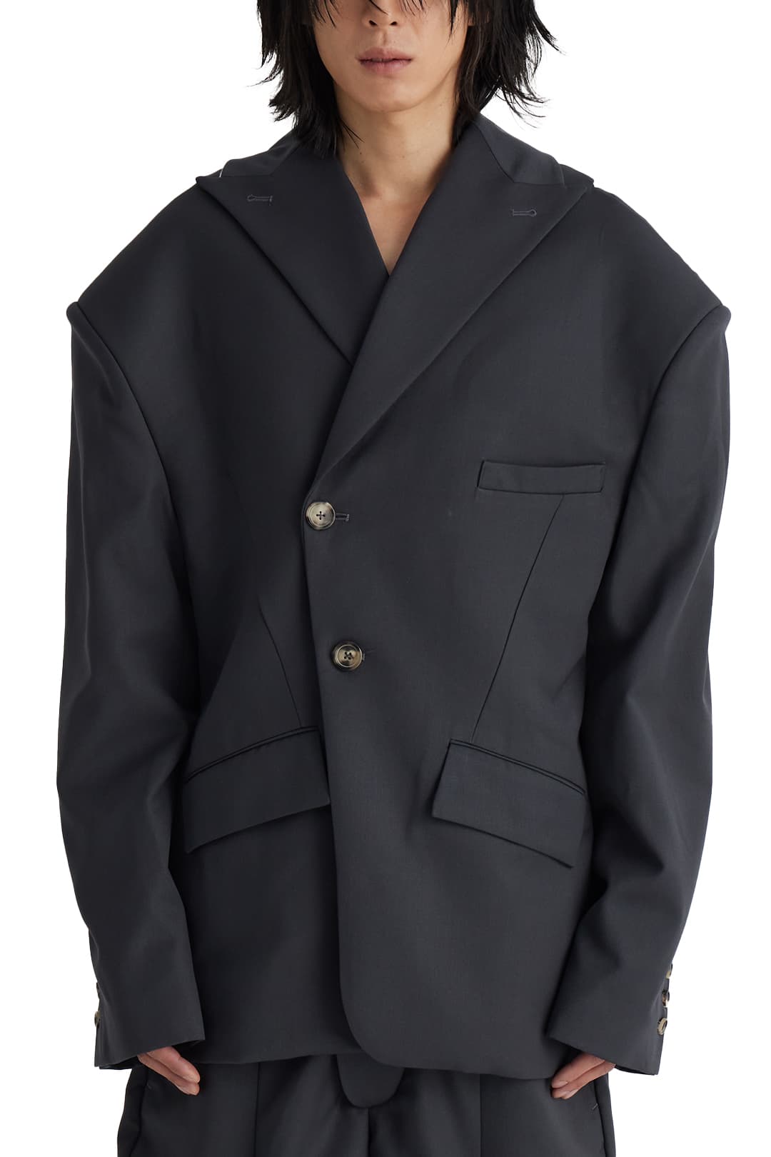 Hood Draped Blazer (Grey) — vue 5