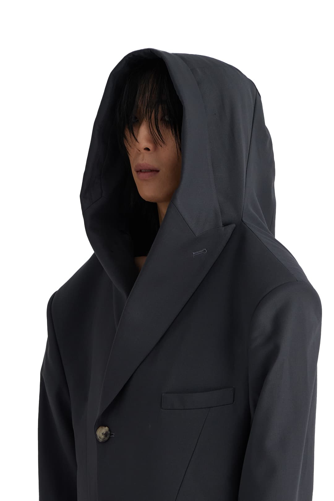 Hood Draped Blazer (Grey) — vue 6