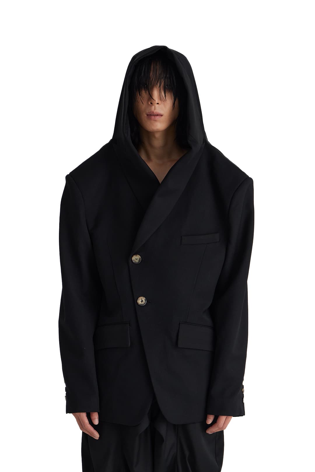 Hood Draped Blazer (Black) — vue 3
