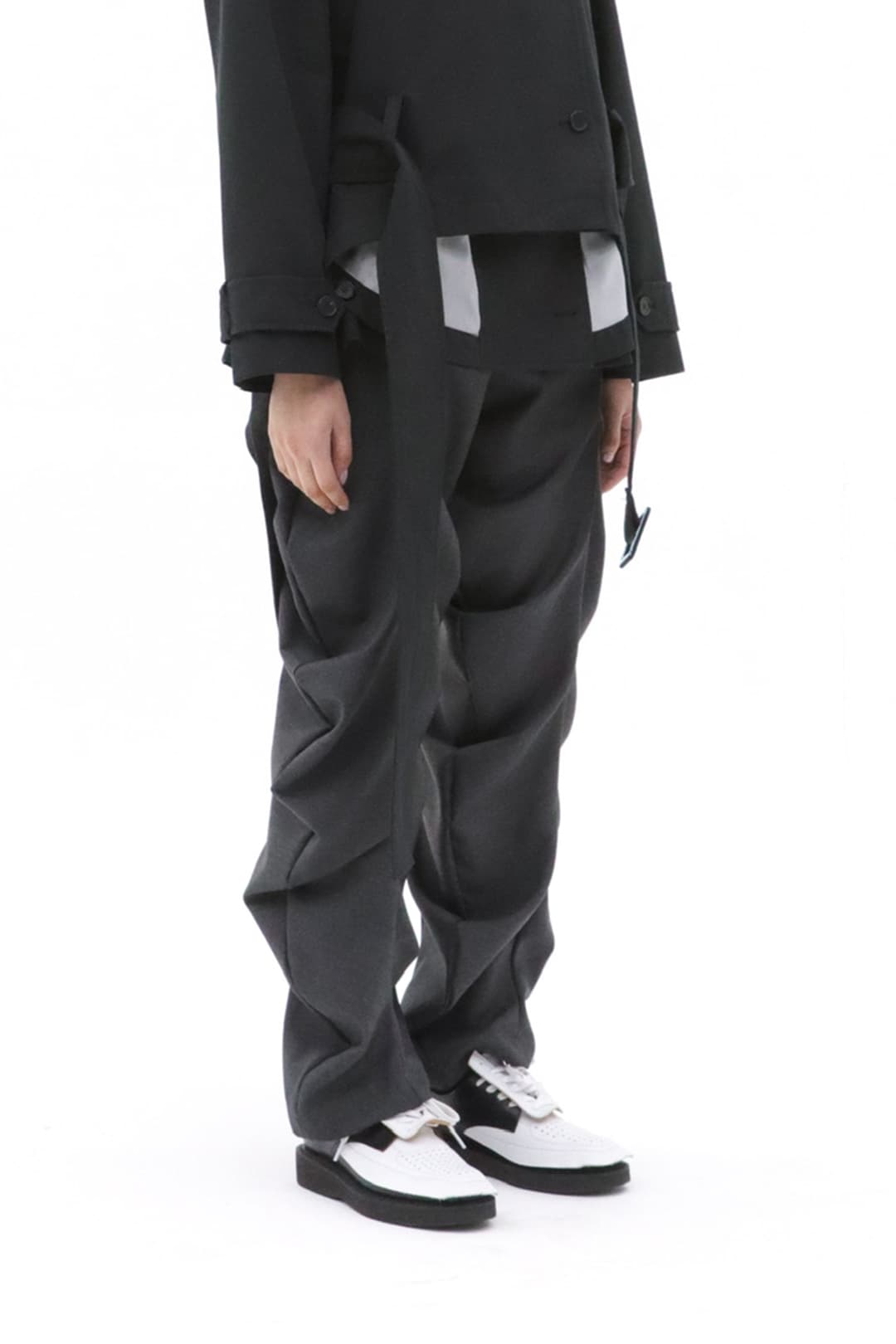 Double Draped Wave Trousers (Grey) — vue 3