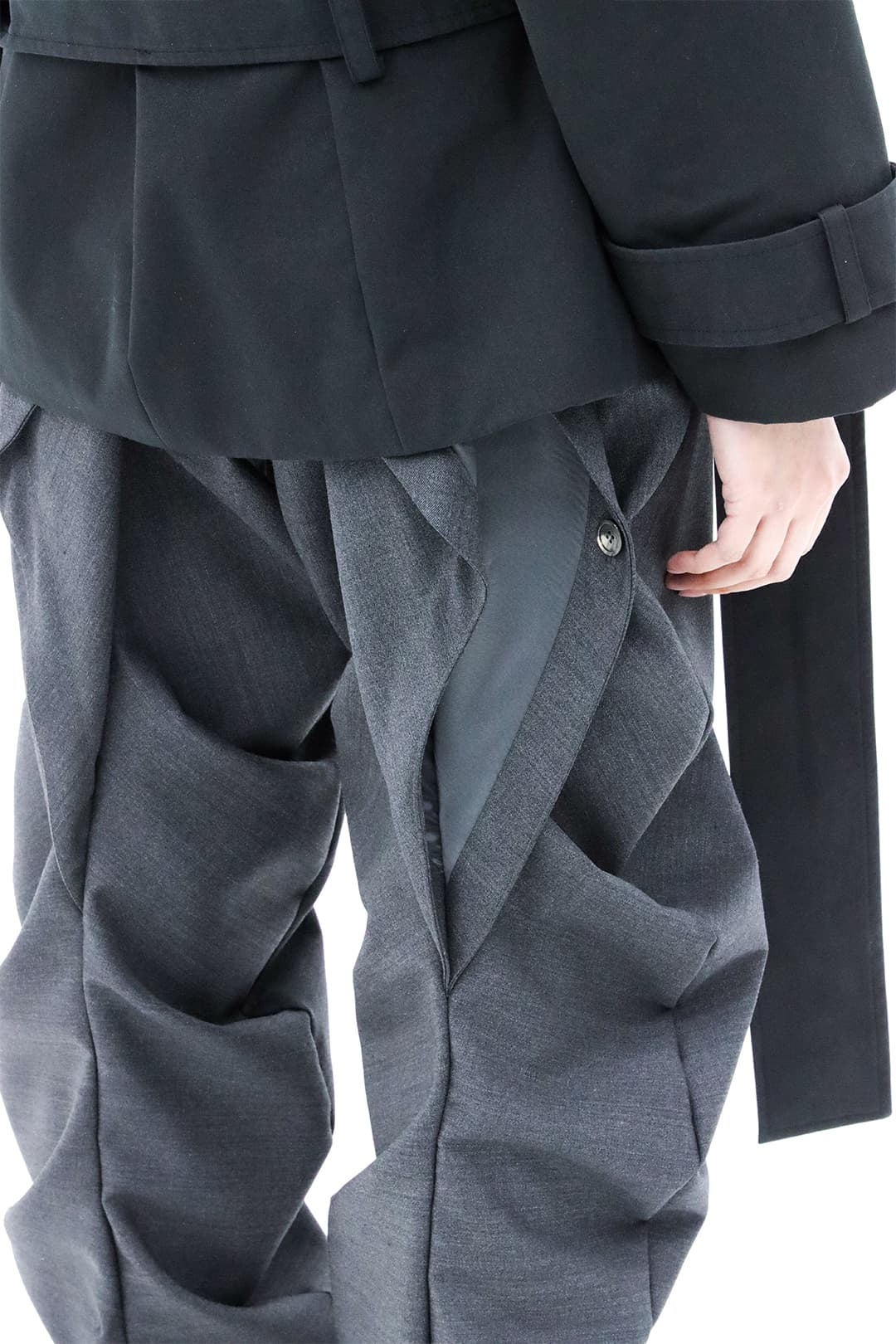 Double Draped Wave Trousers (Grey) — vue 6