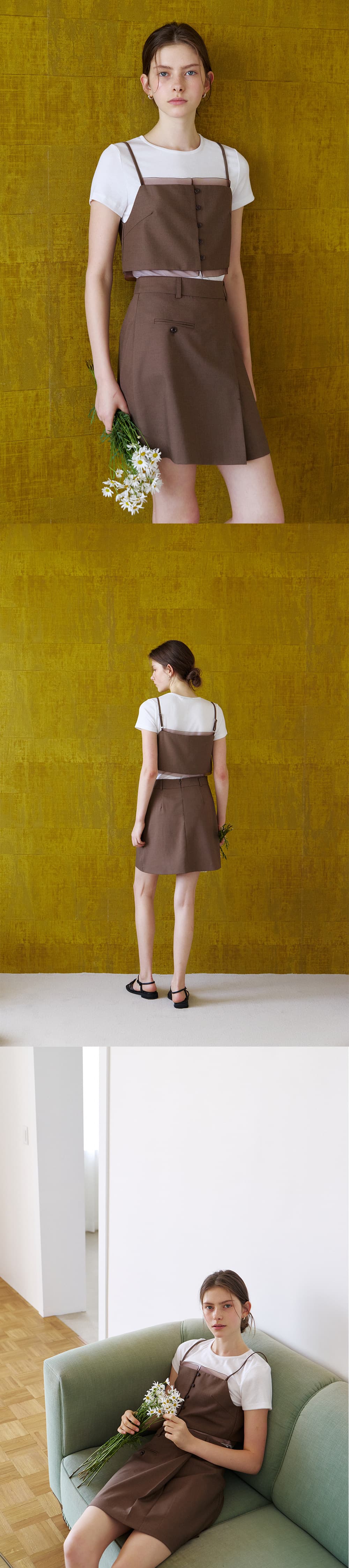 (set) organza detail bustier (brown)+pleated wrap mini skirt (brown) orc 6057 — vue 7