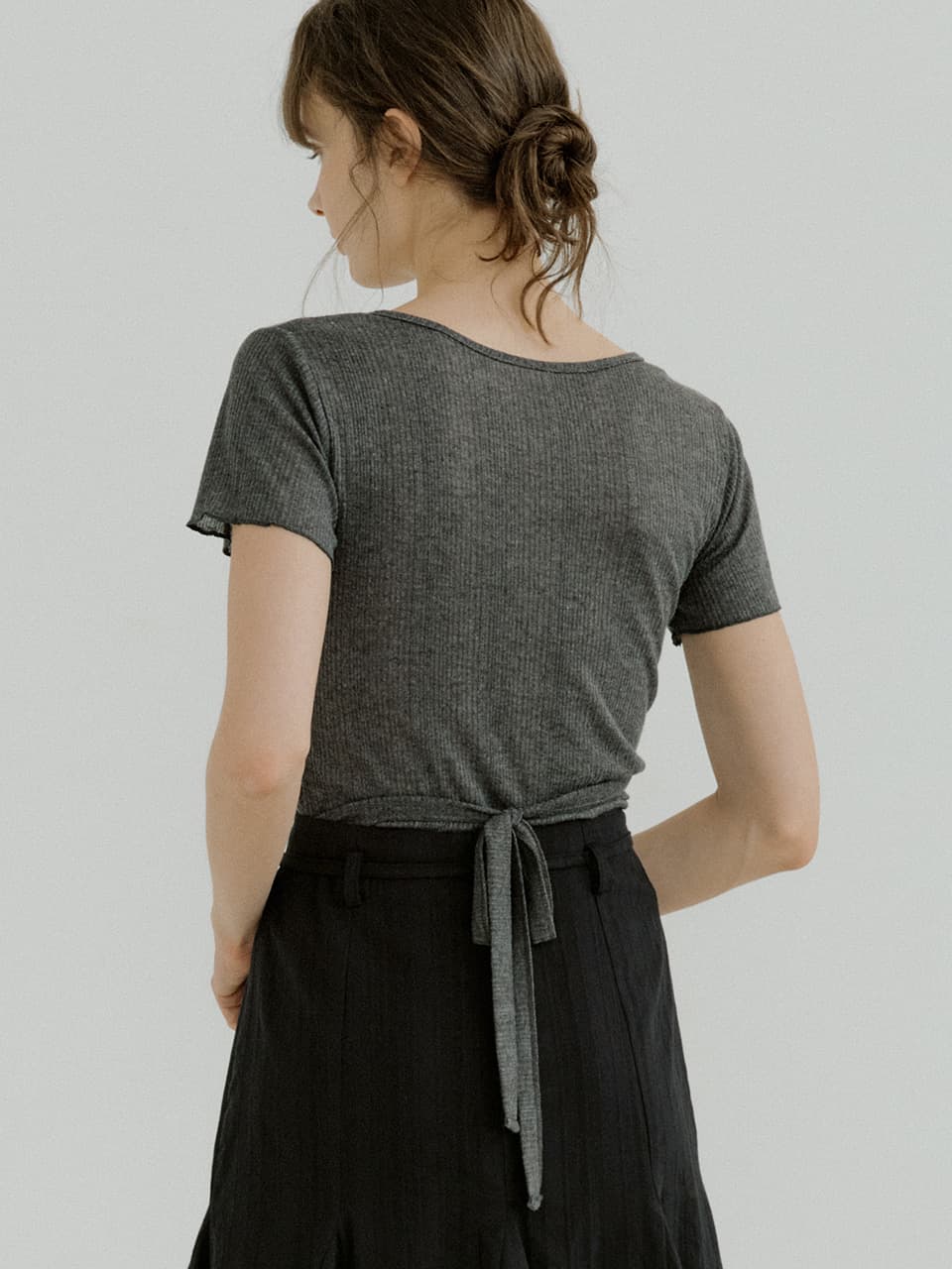 layered wrap detail T-shirt (charcoal) orc 6071 — vue 3