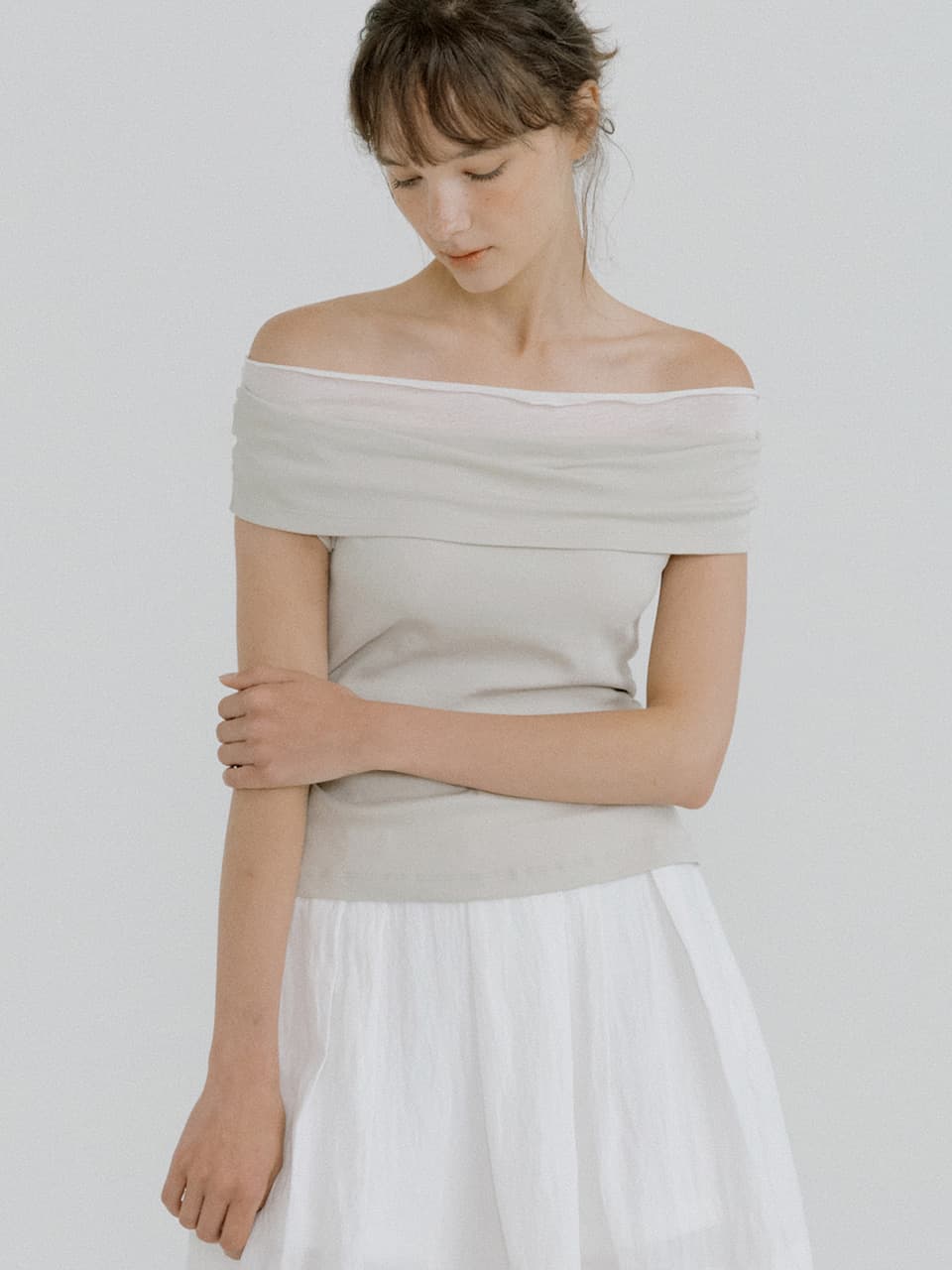 chiffon off-shoulder T-shirt (mint gray) orc 6072 — vue 3