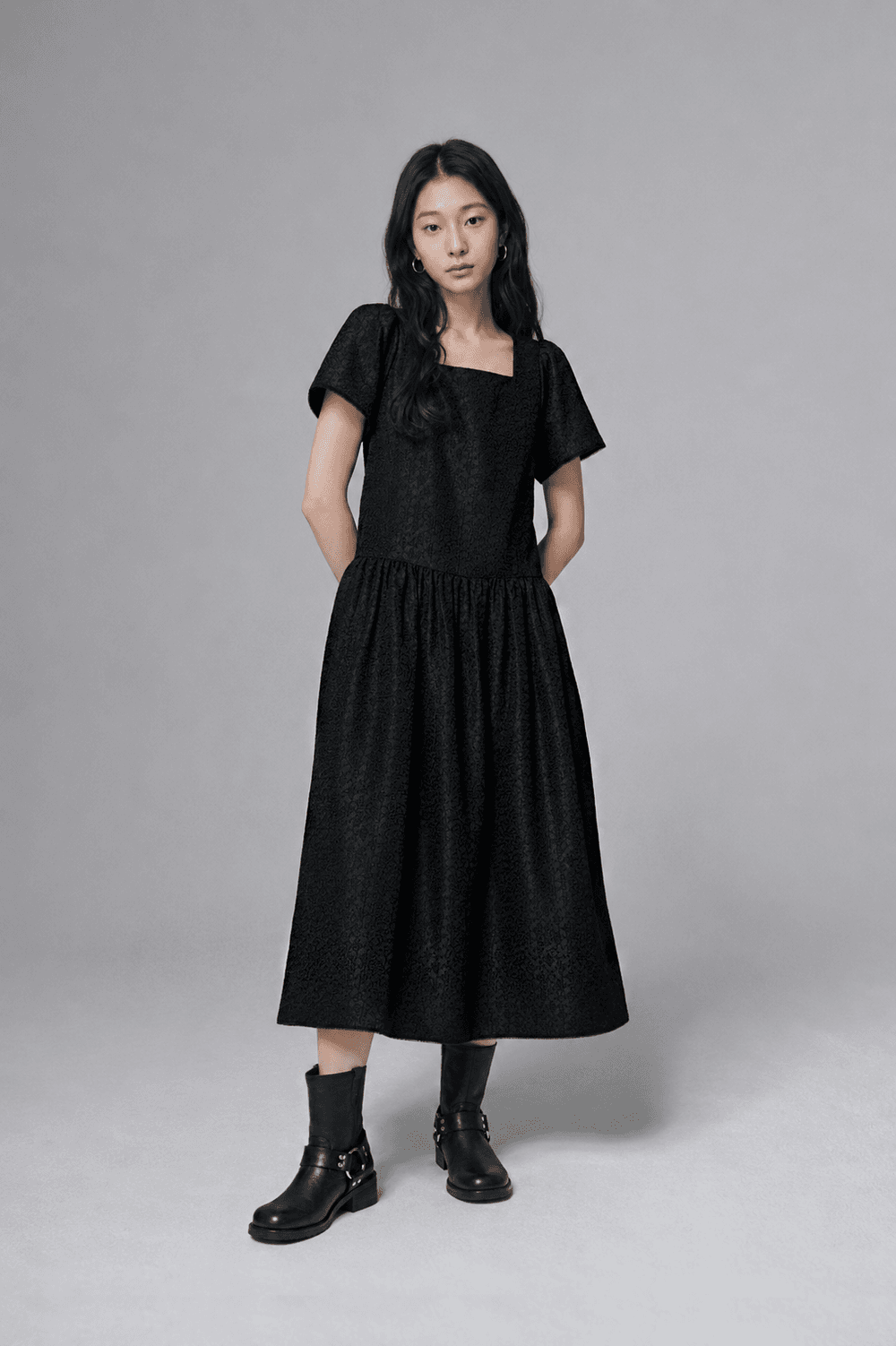 Flower Jacquard dress - Black — vue 3