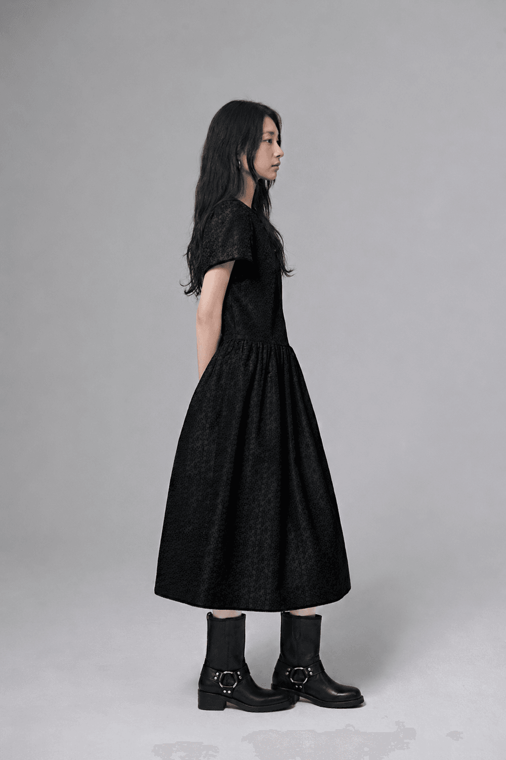 Flower Jacquard dress - Black — vue 7
