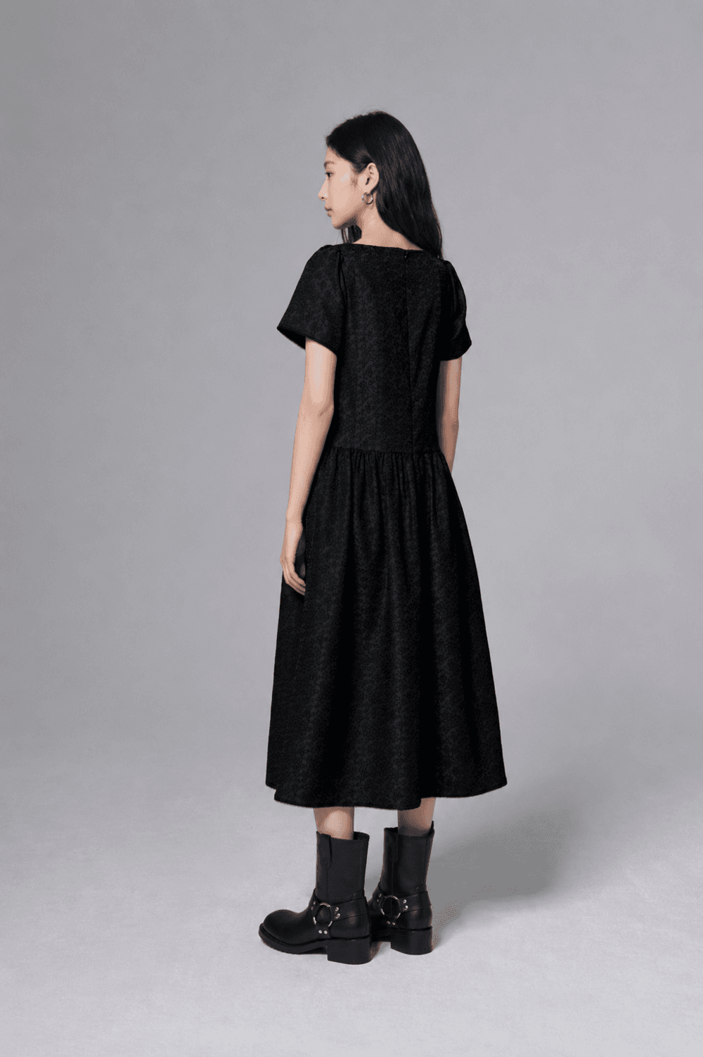 Flower Jacquard dress - Black — vue 8